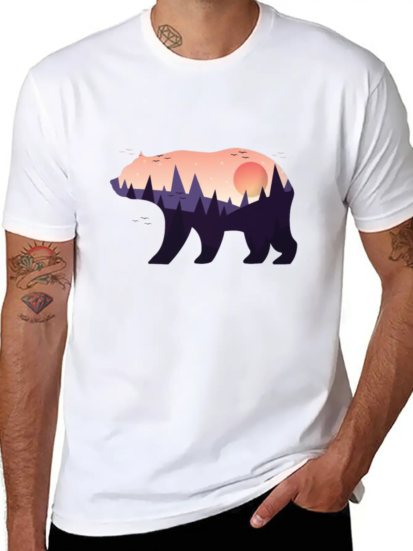 Landscape Grizzlybear Hiking Gift Unisex Casual T-Shirt – Clean Design For Daily Comfort