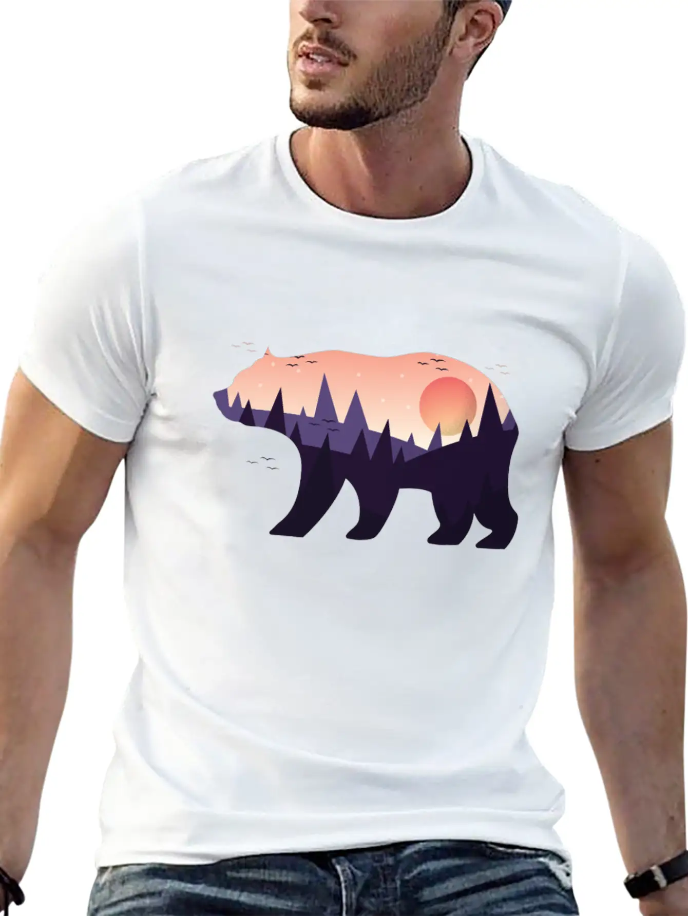 Landscape Grizzlybear Hiking Gift Unisex Casual T-Shirt – Clean Design For Daily Comfort