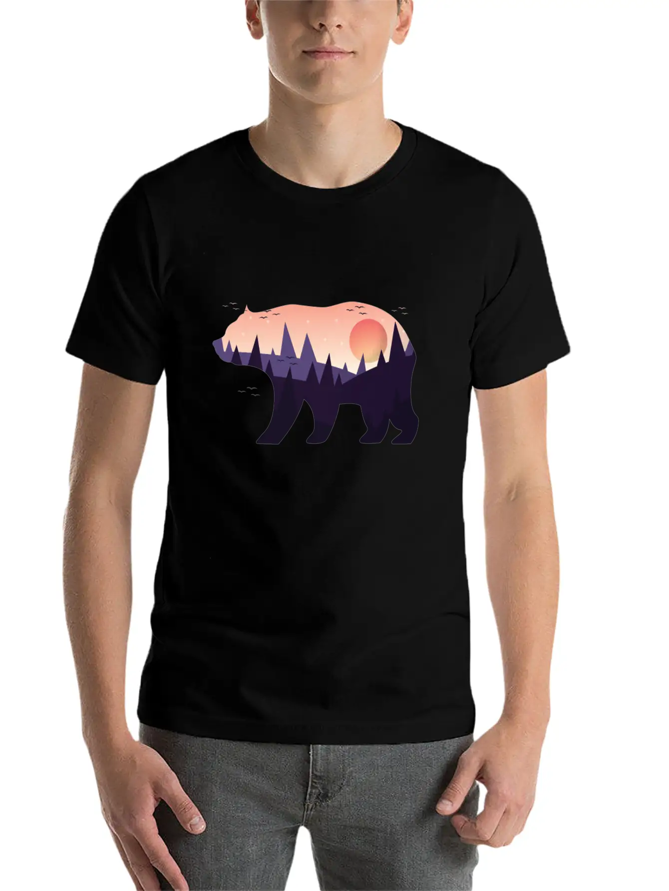 Landscape Grizzlybear Hiking Gift Unisex Casual T-Shirt – Clean Design For Daily Comfort
