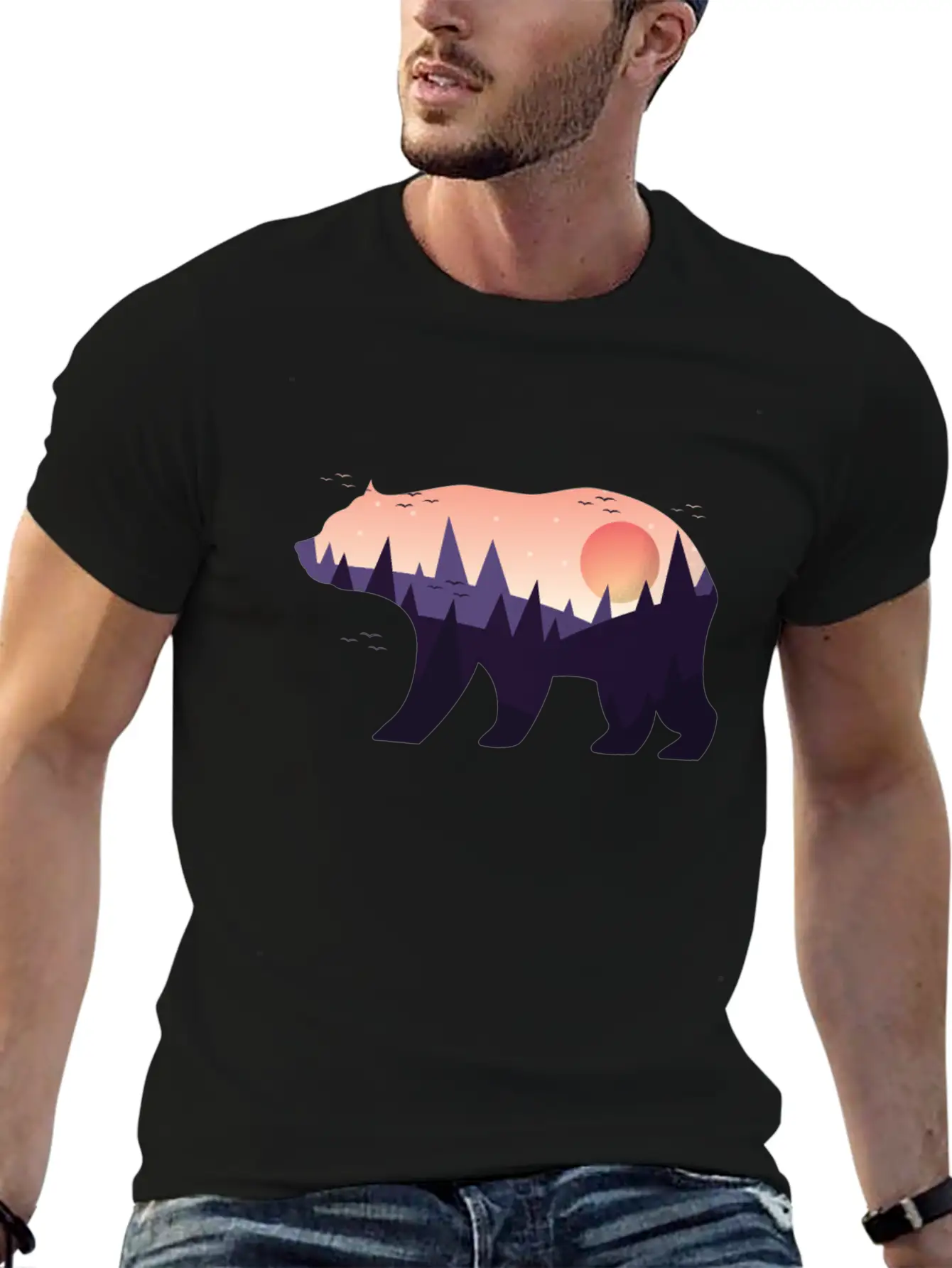 Landscape Grizzlybear Hiking Gift Unisex Casual T-Shirt – Clean Design For Daily Comfort