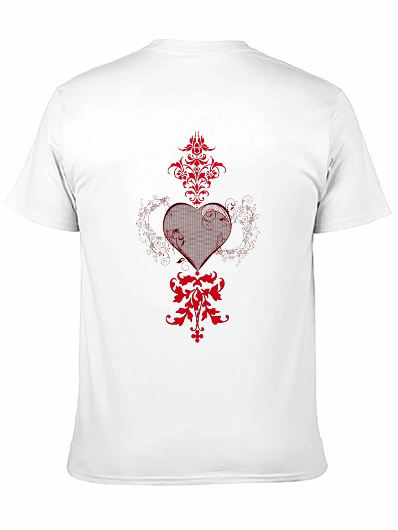 Black T-Shirt with Red Heart and Floral Design