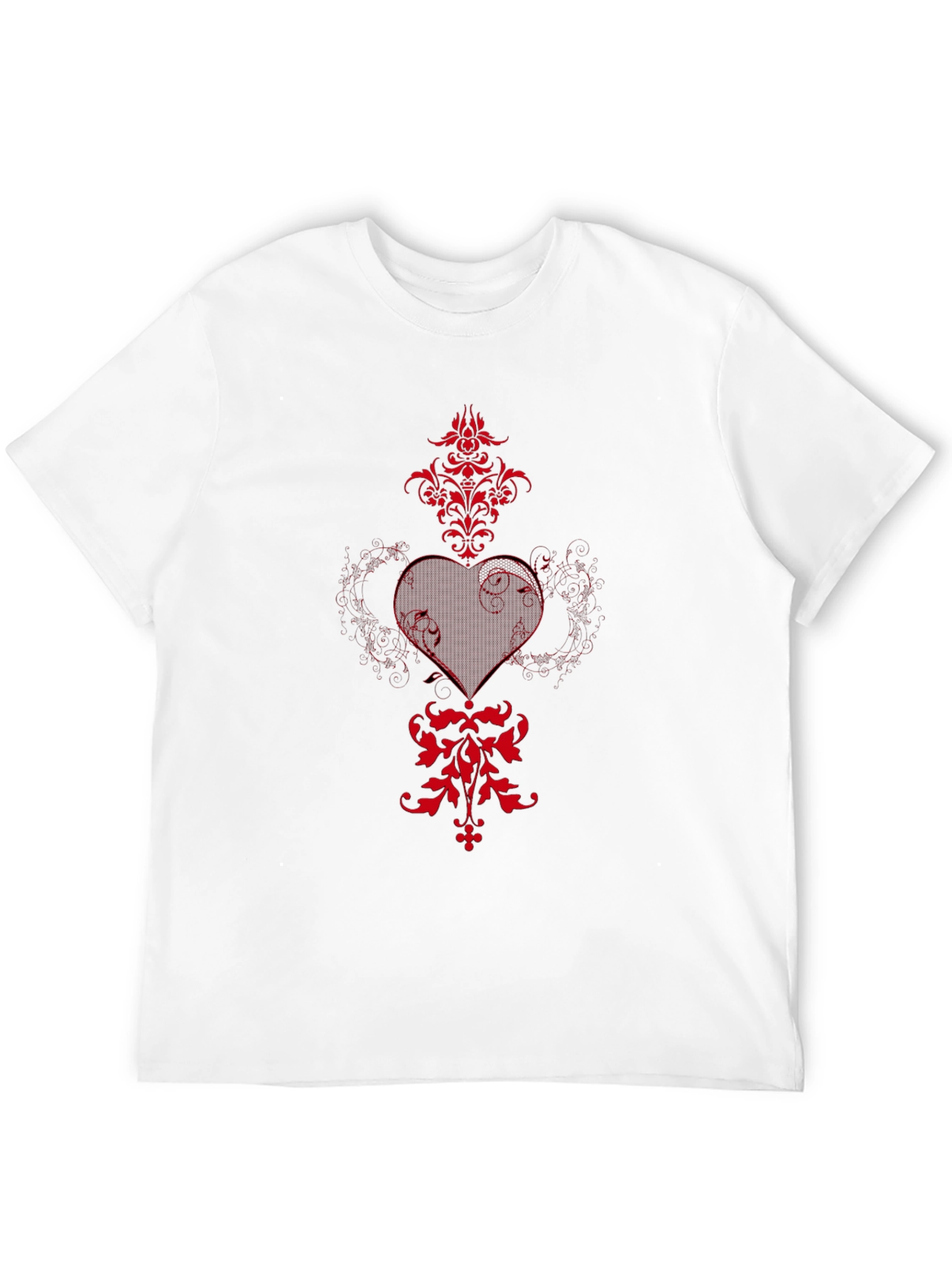 Black T-Shirt with Red Heart and Floral Design
