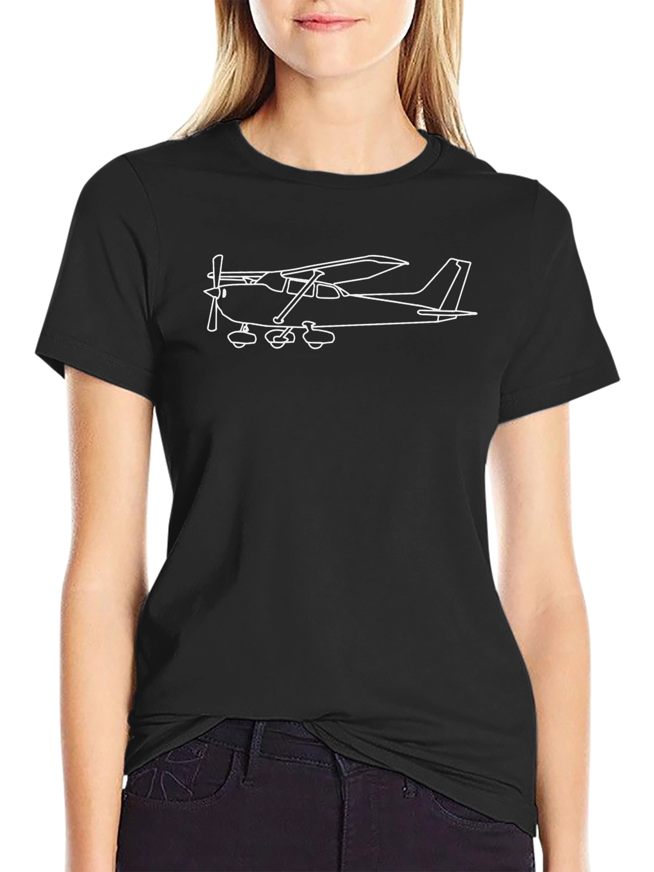 Aviation T-Shirt: Cessna Airplane Outline - Black
