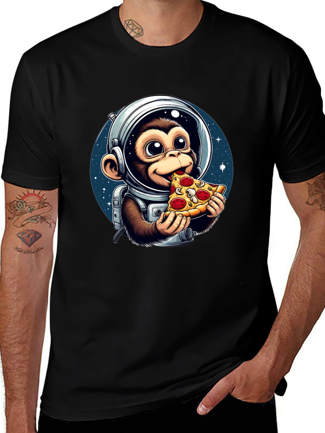 Monkey Astronaut Eating Pizza T-Shirt