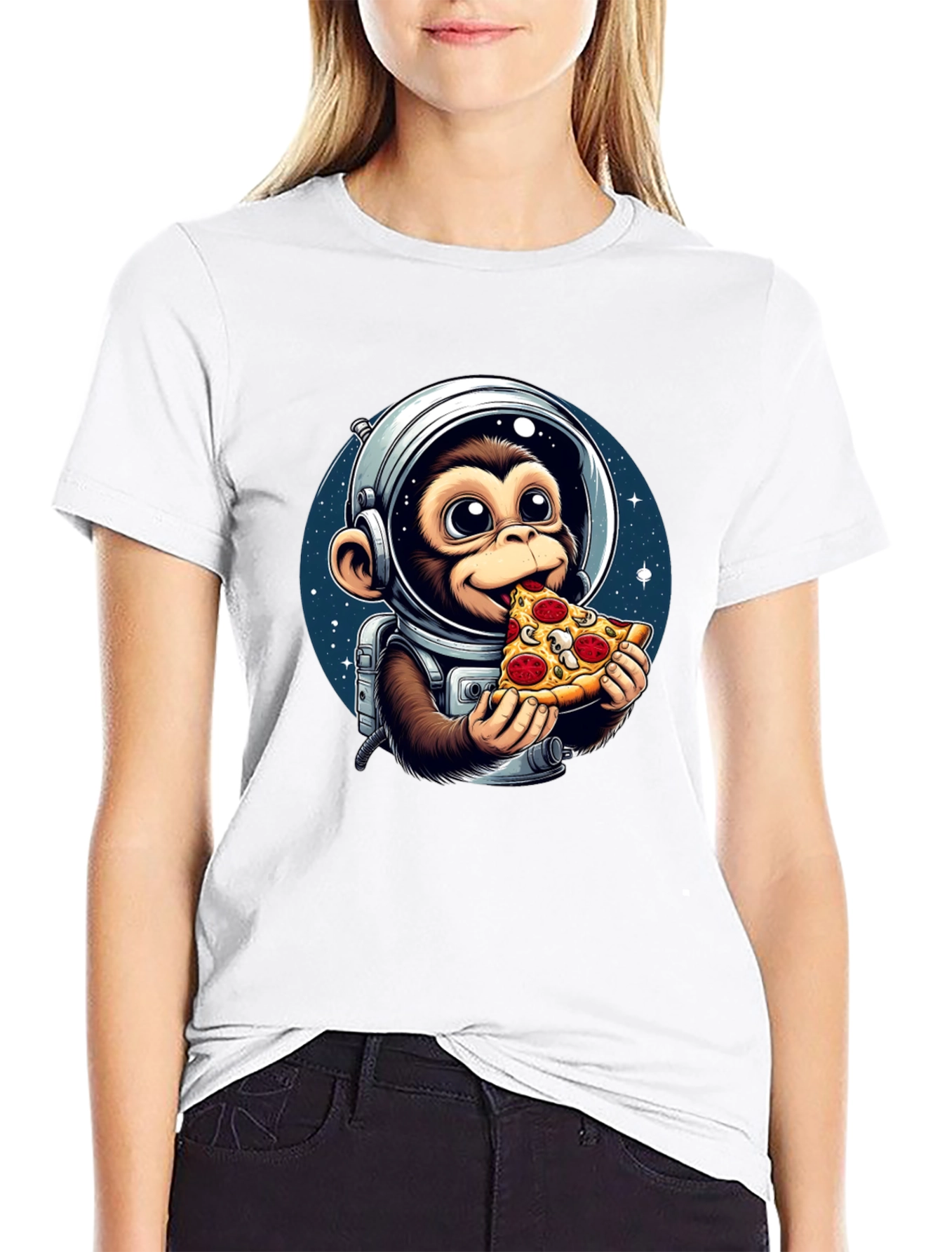 Monkey Astronaut Eating Pizza T-Shirt