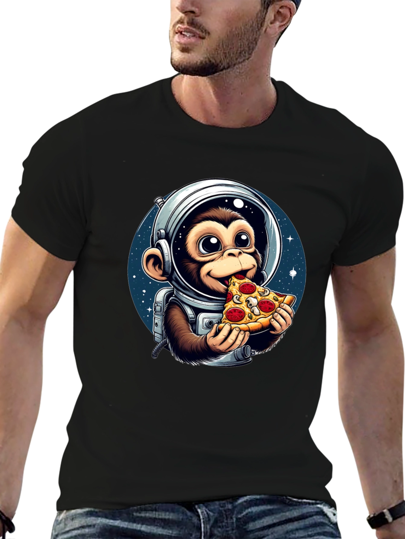 Monkey Astronaut Eating Pizza T-Shirt