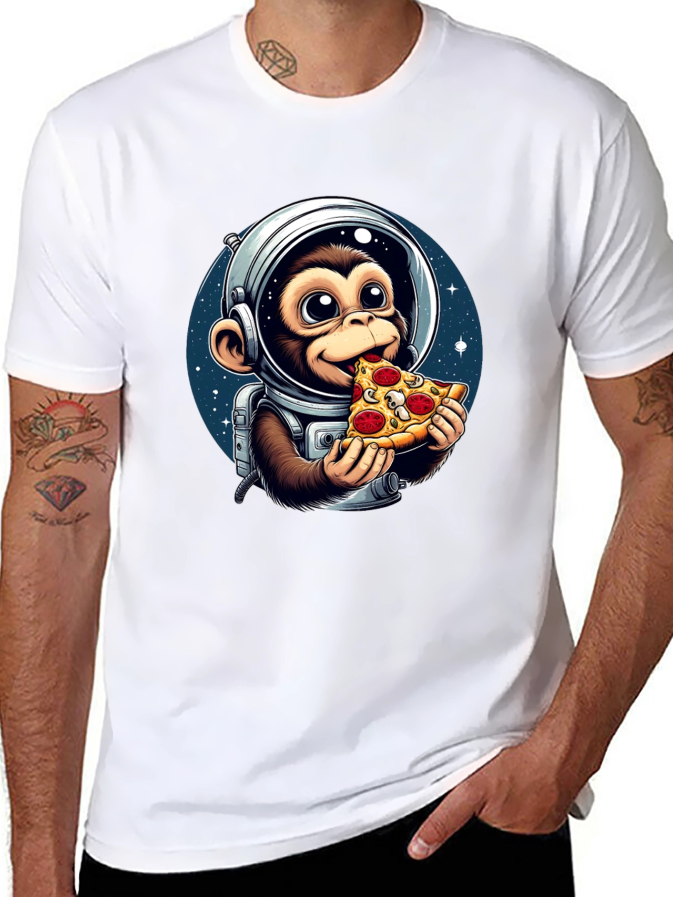 Monkey Astronaut Eating Pizza T-Shirt