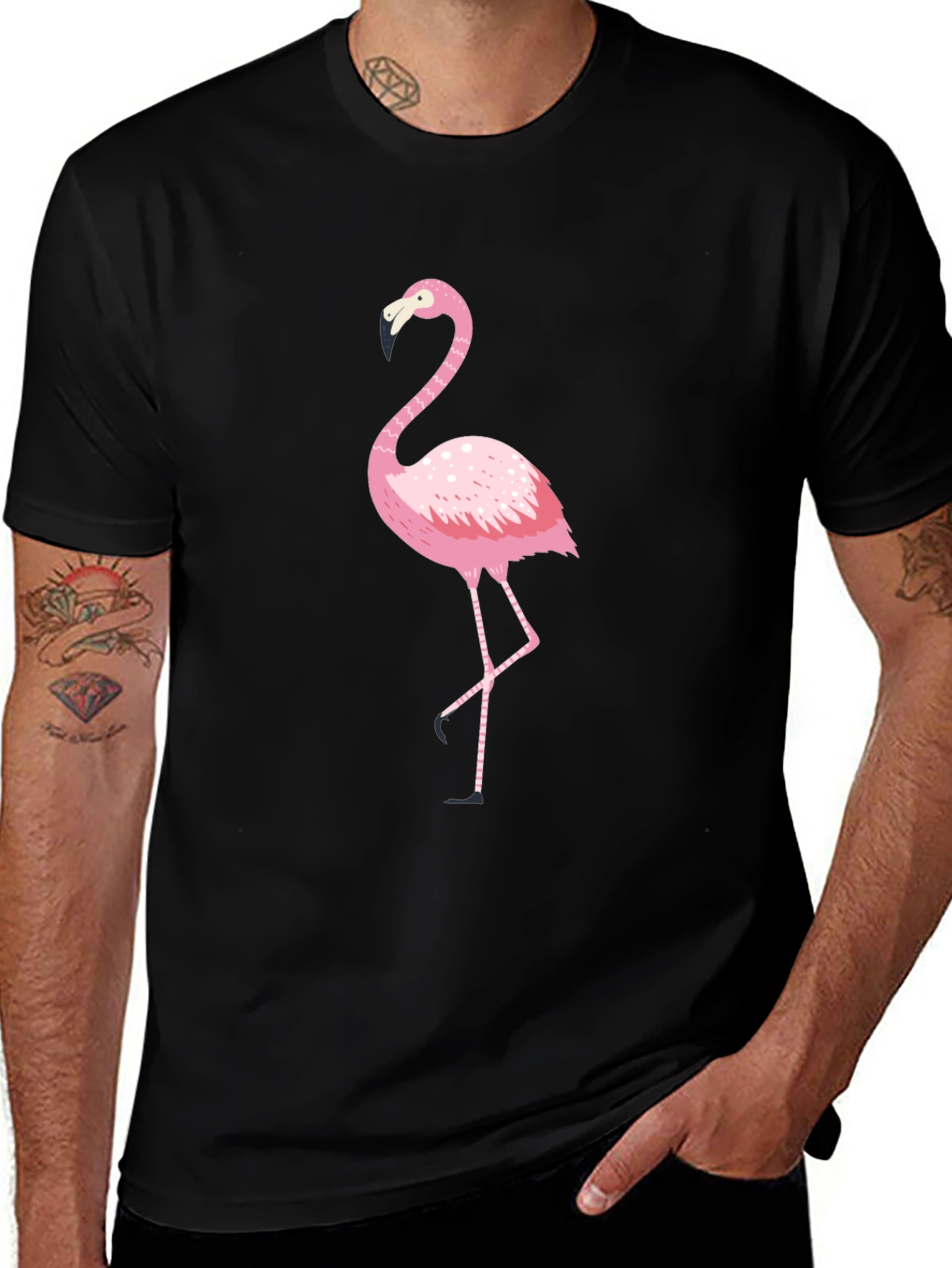 Pink Flamingo Black T-Shirt