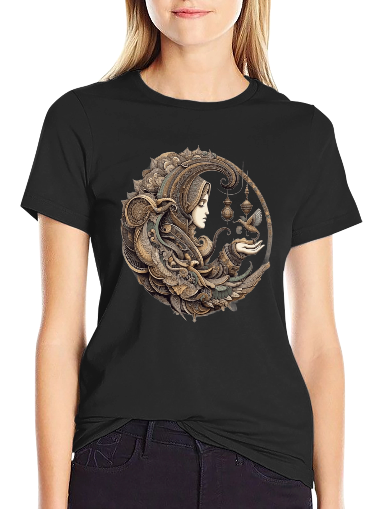 Art Nouveau Woman & Dove Graphic Tee