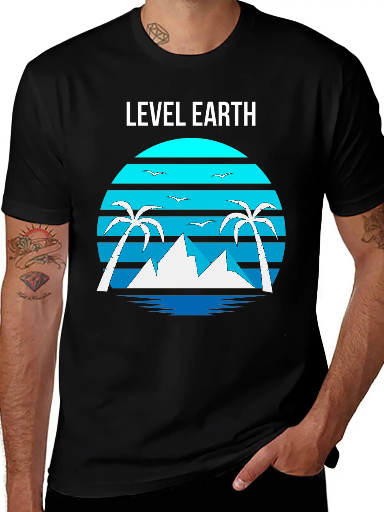 Level Earth Black Blue Unisex Casual T-Shirt – Clean Design For Daily Comfort