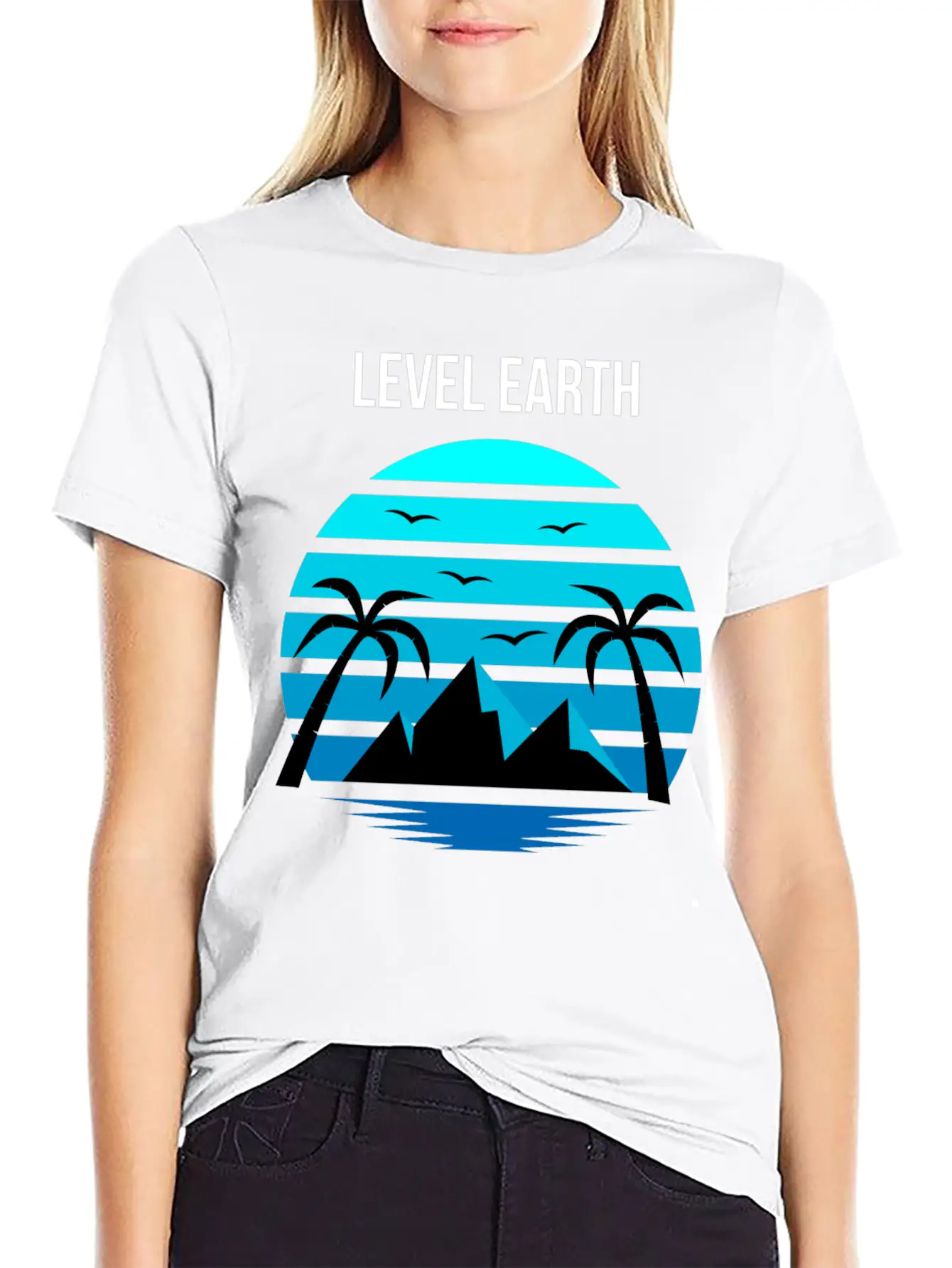 Level Earth Black Blue Unisex Casual T-Shirt – Clean Design For Daily Comfort
