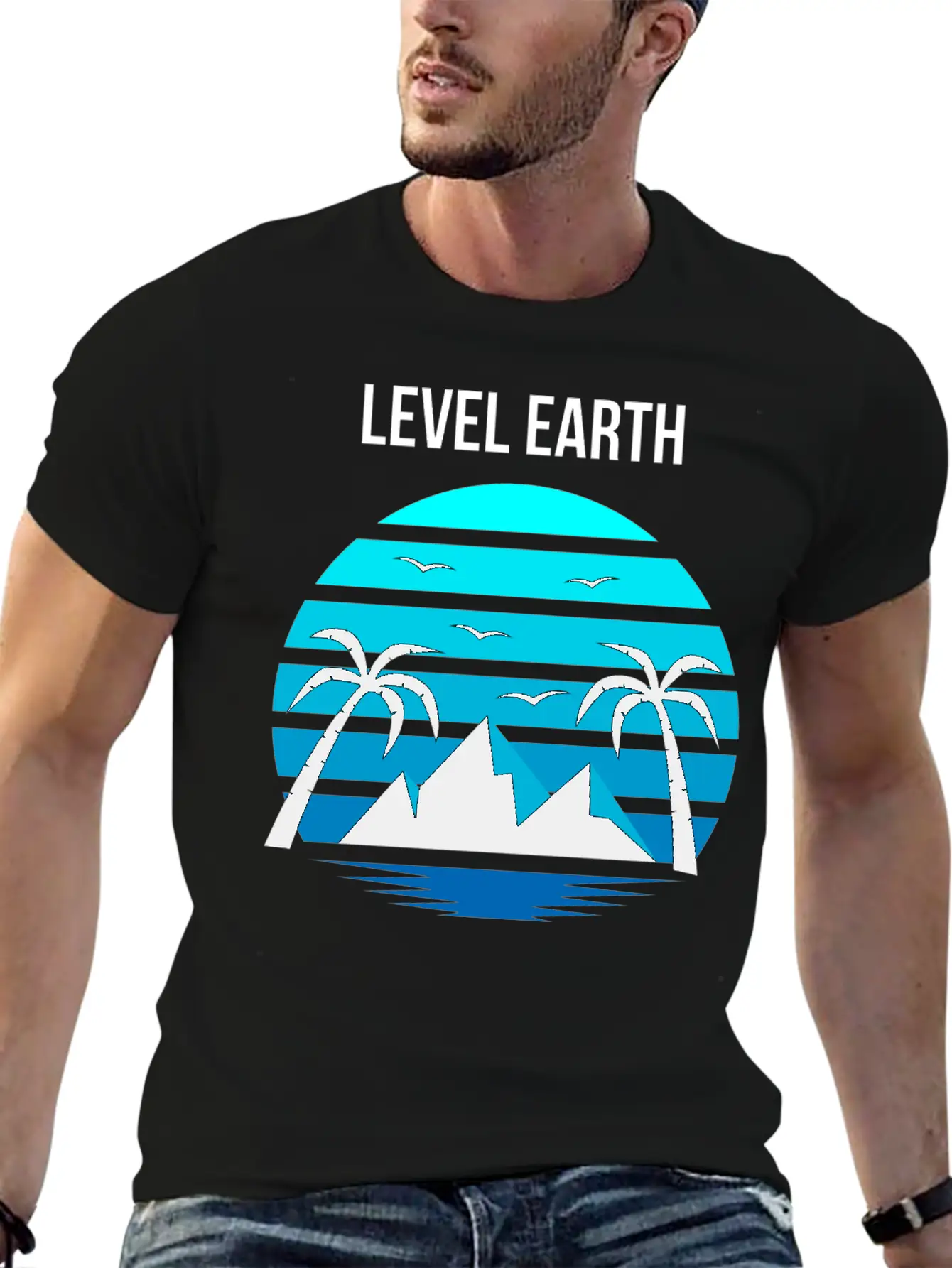 Level Earth Black Blue Unisex Casual T-Shirt – Clean Design For Daily Comfort