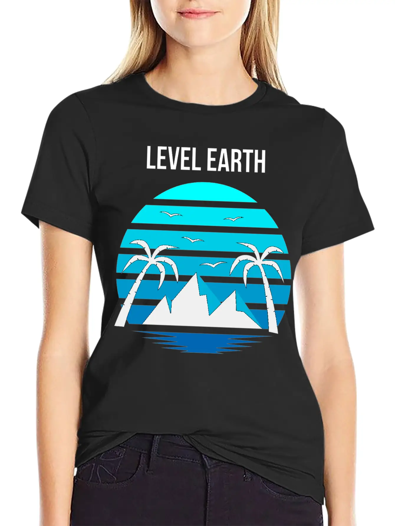 Level Earth Black Blue Unisex Casual T-Shirt – Clean Design For Daily Comfort