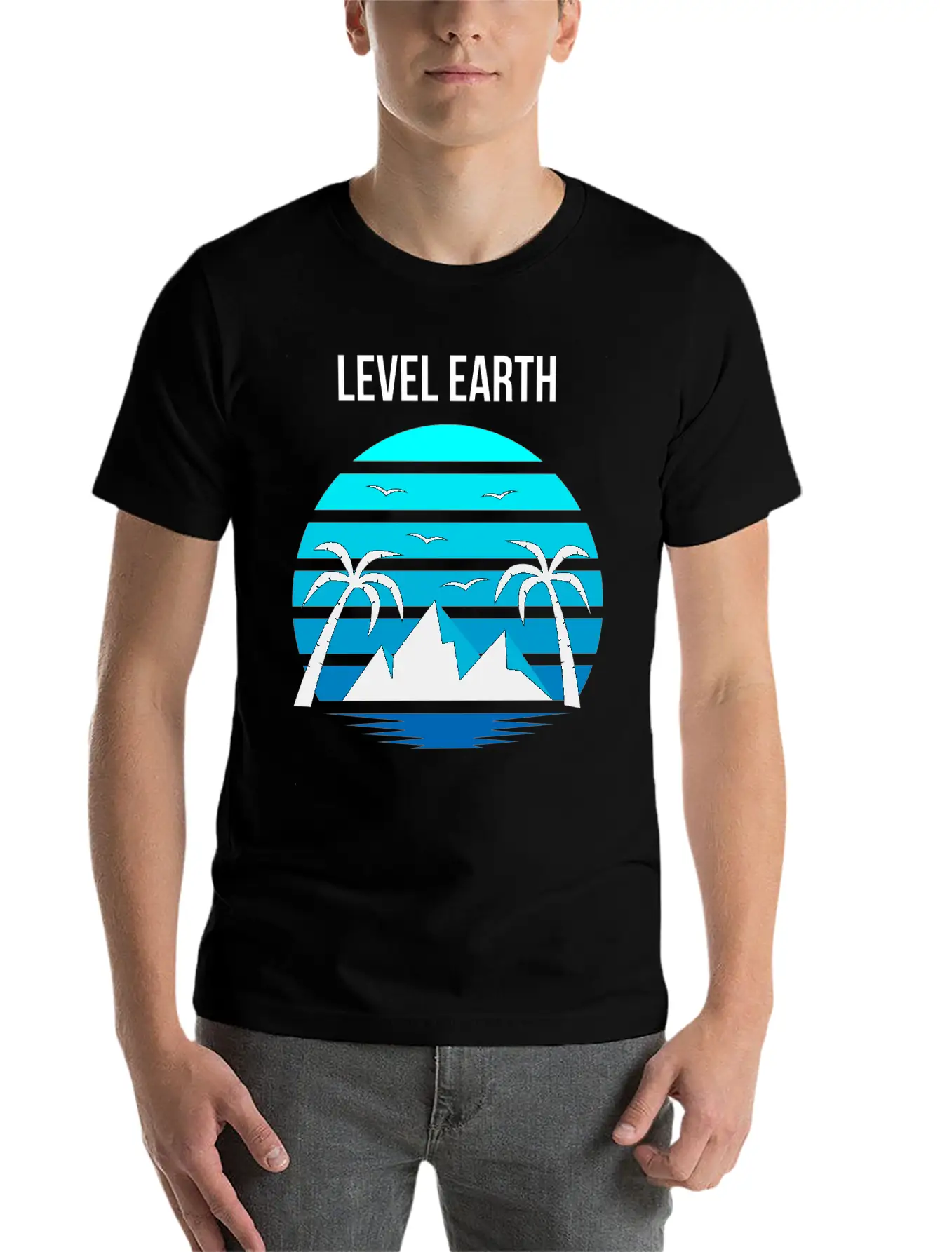 Level Earth Black Blue Unisex Casual T-Shirt – Clean Design For Daily Comfort