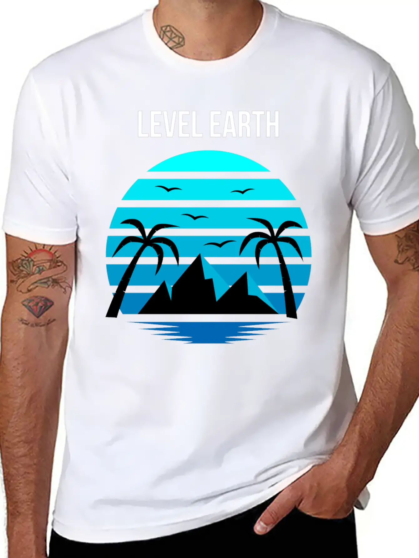 Level Earth Black Blue Unisex Casual T-Shirt – Clean Design For Daily Comfort