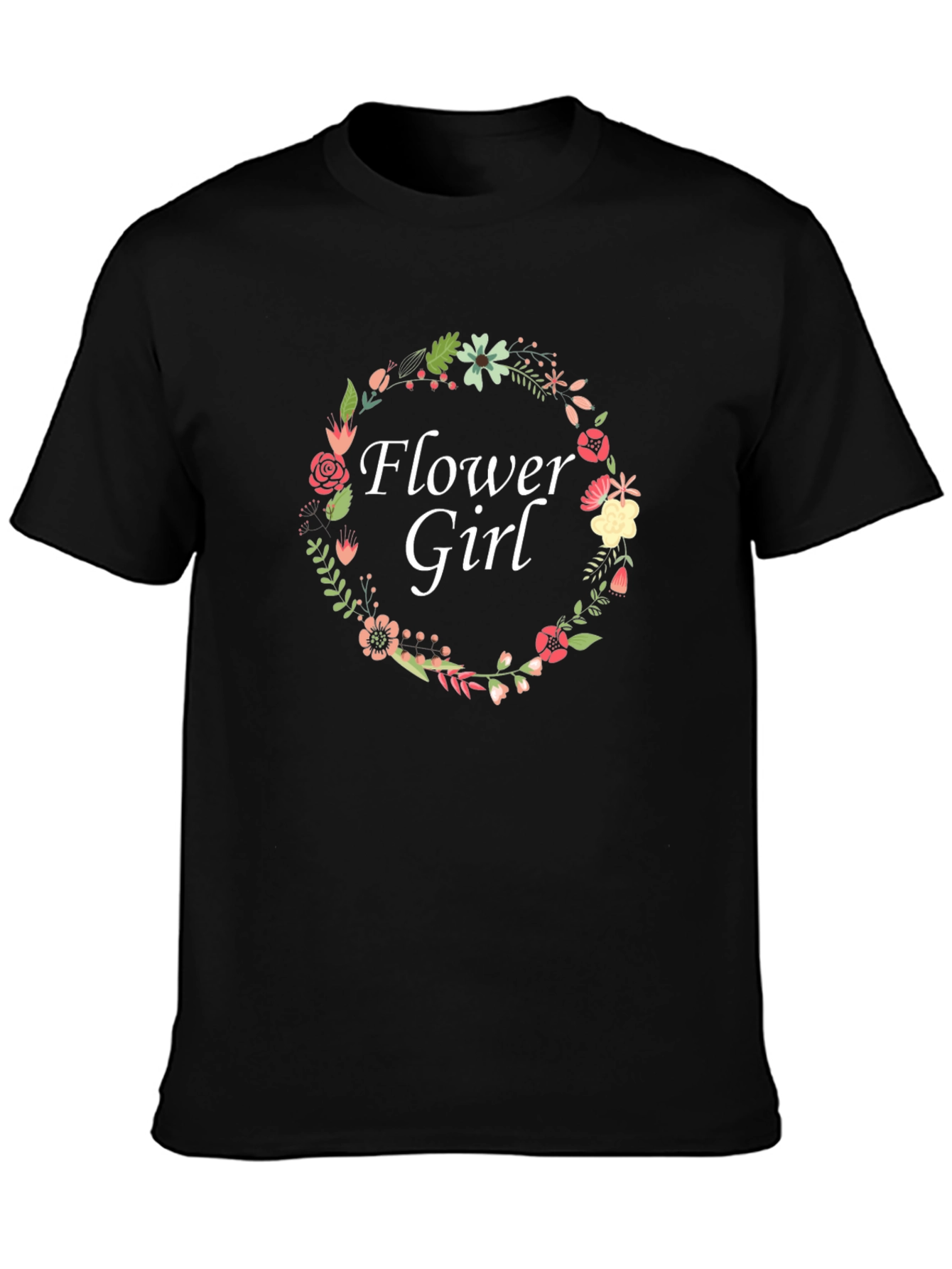 Flower Girl Floral Wreath Black T-Shirt