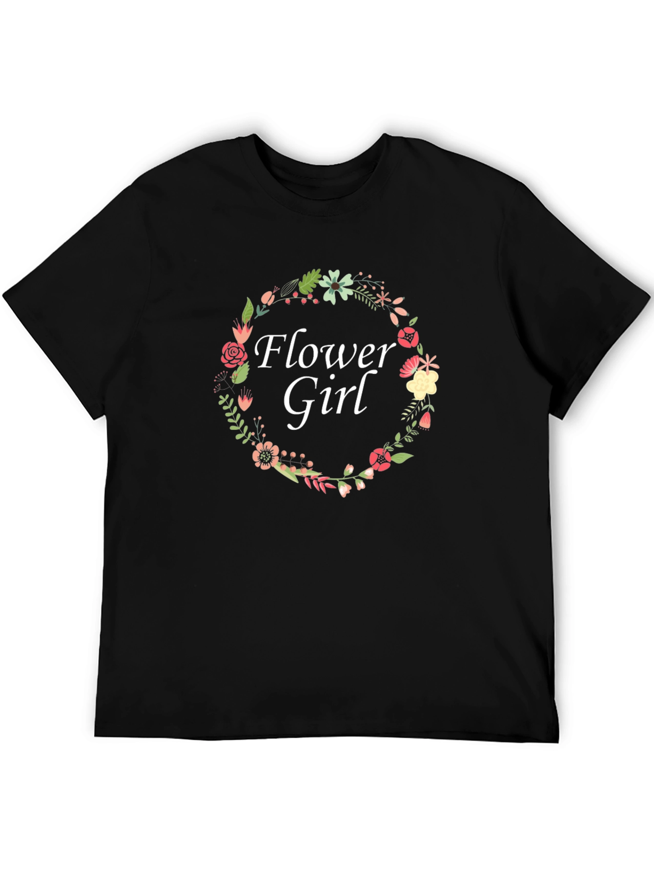 Flower Girl Floral Wreath Black T-Shirt