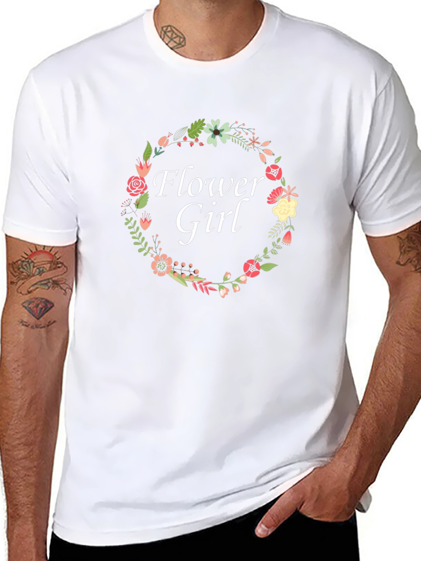 Flower Girl Floral Wreath Black T-Shirt