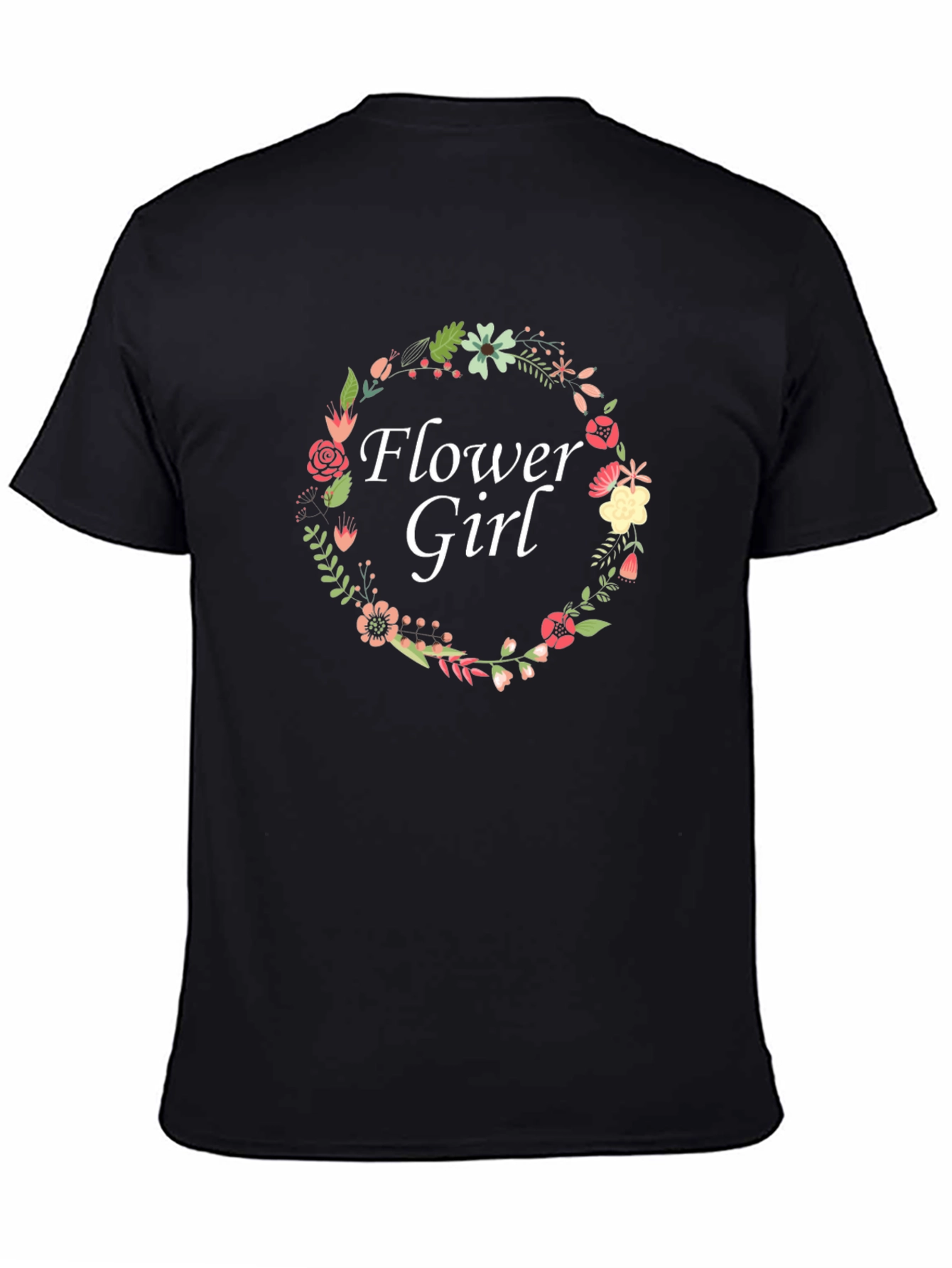 Flower Girl Floral Wreath Black T-Shirt