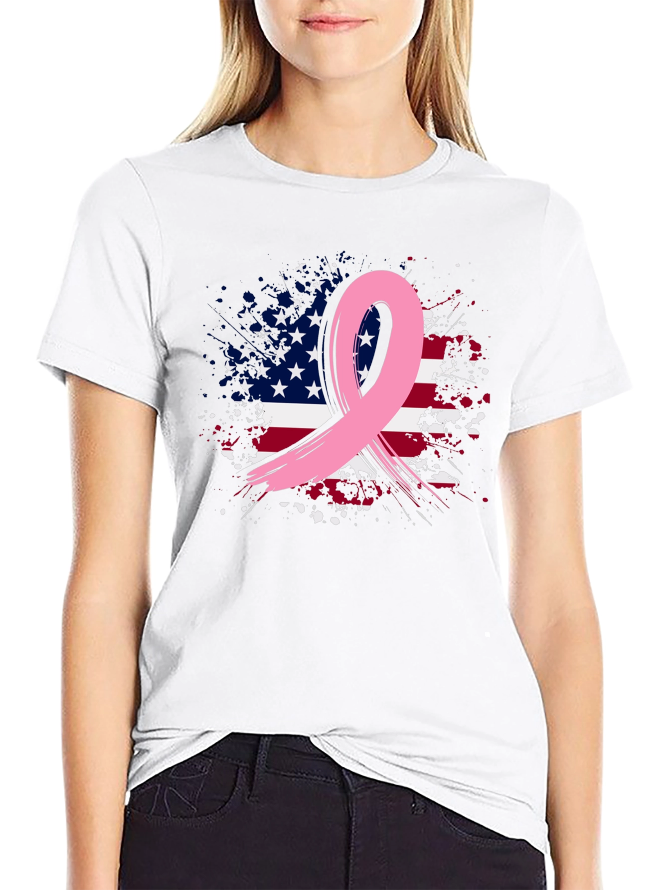 Breast Cancer Awareness USA Flag T-Shirt