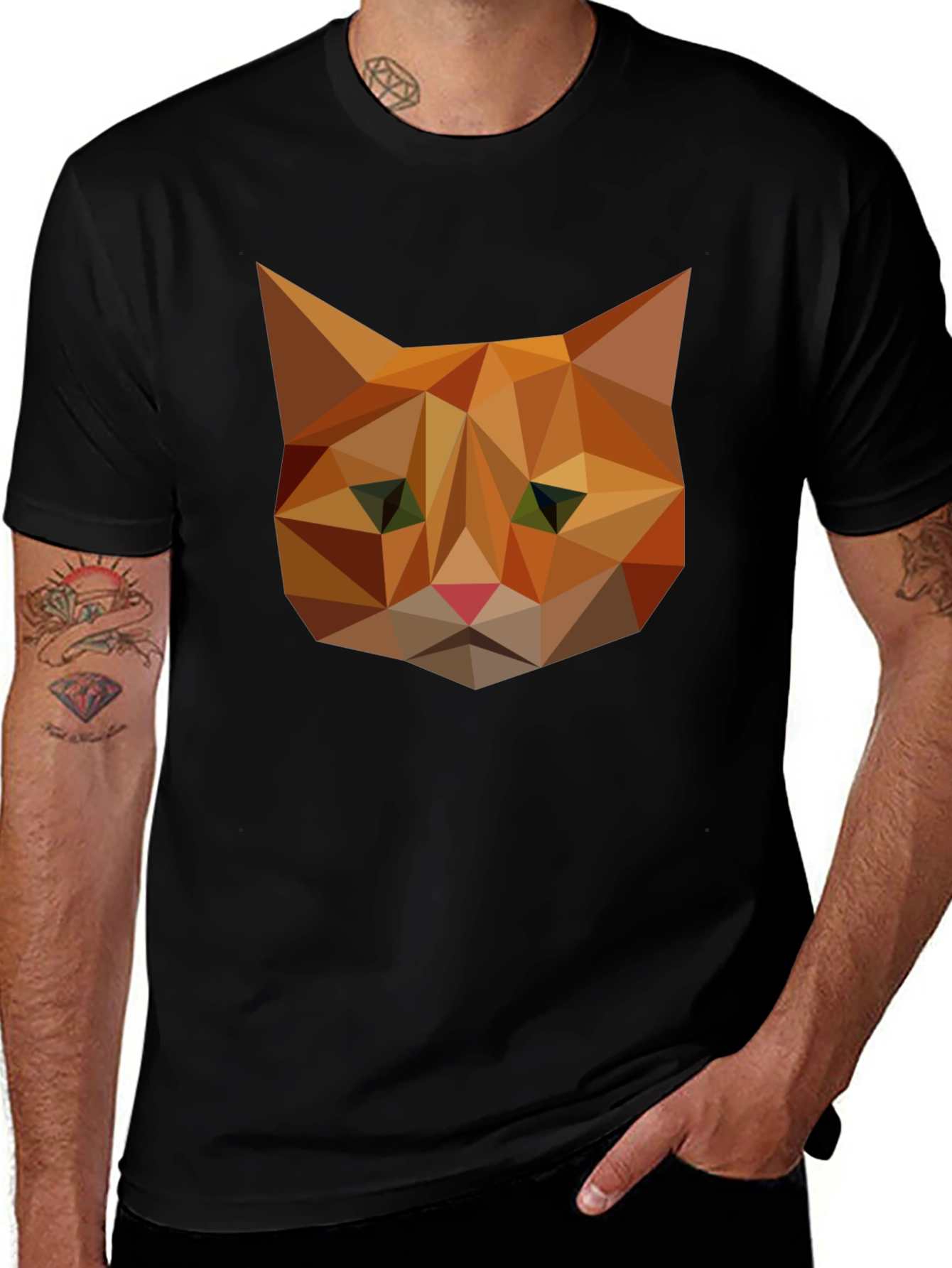 Geometric Cat Tee - Modern Graphic Print
