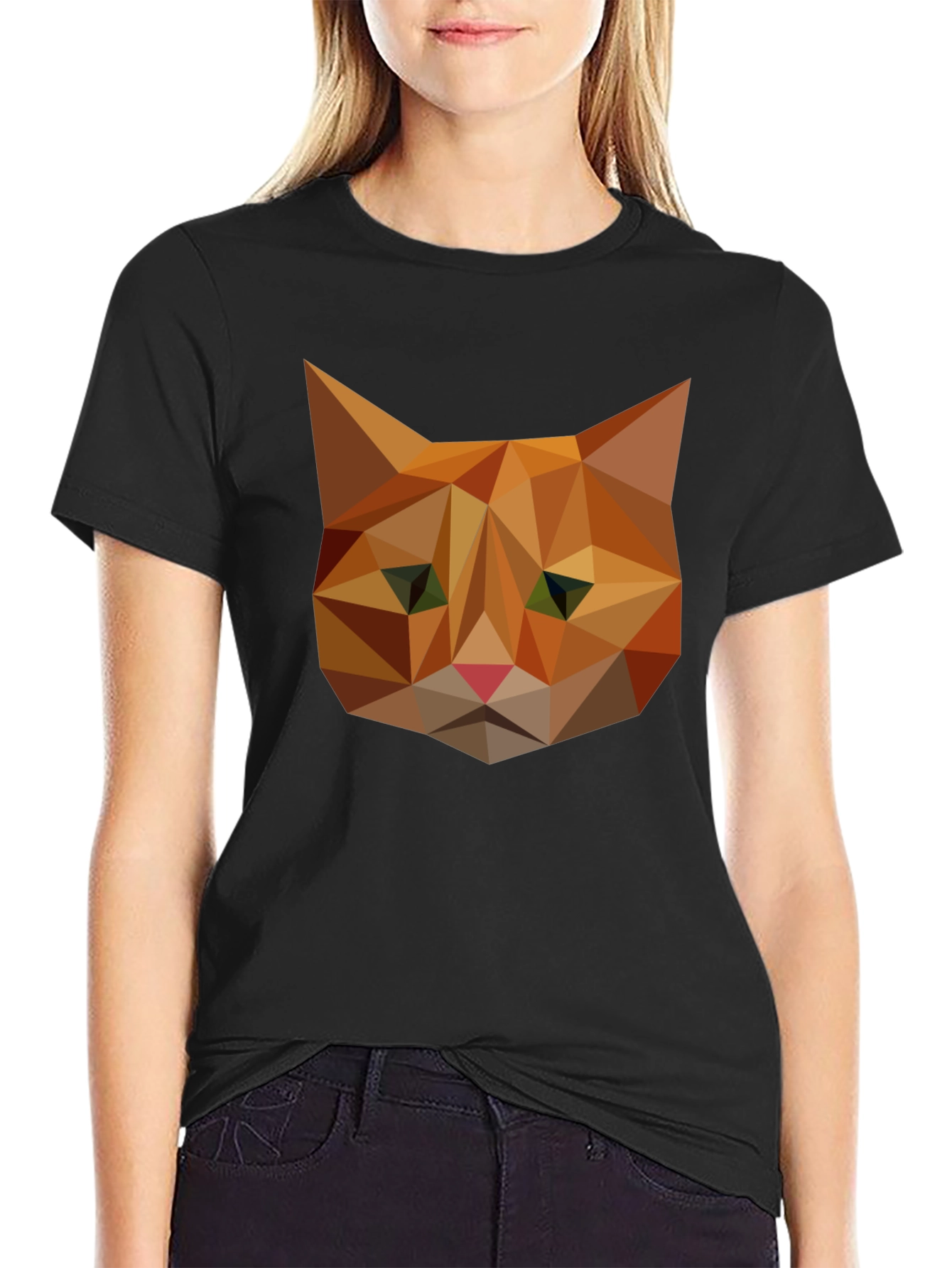 Geometric Cat Tee - Modern Graphic Print