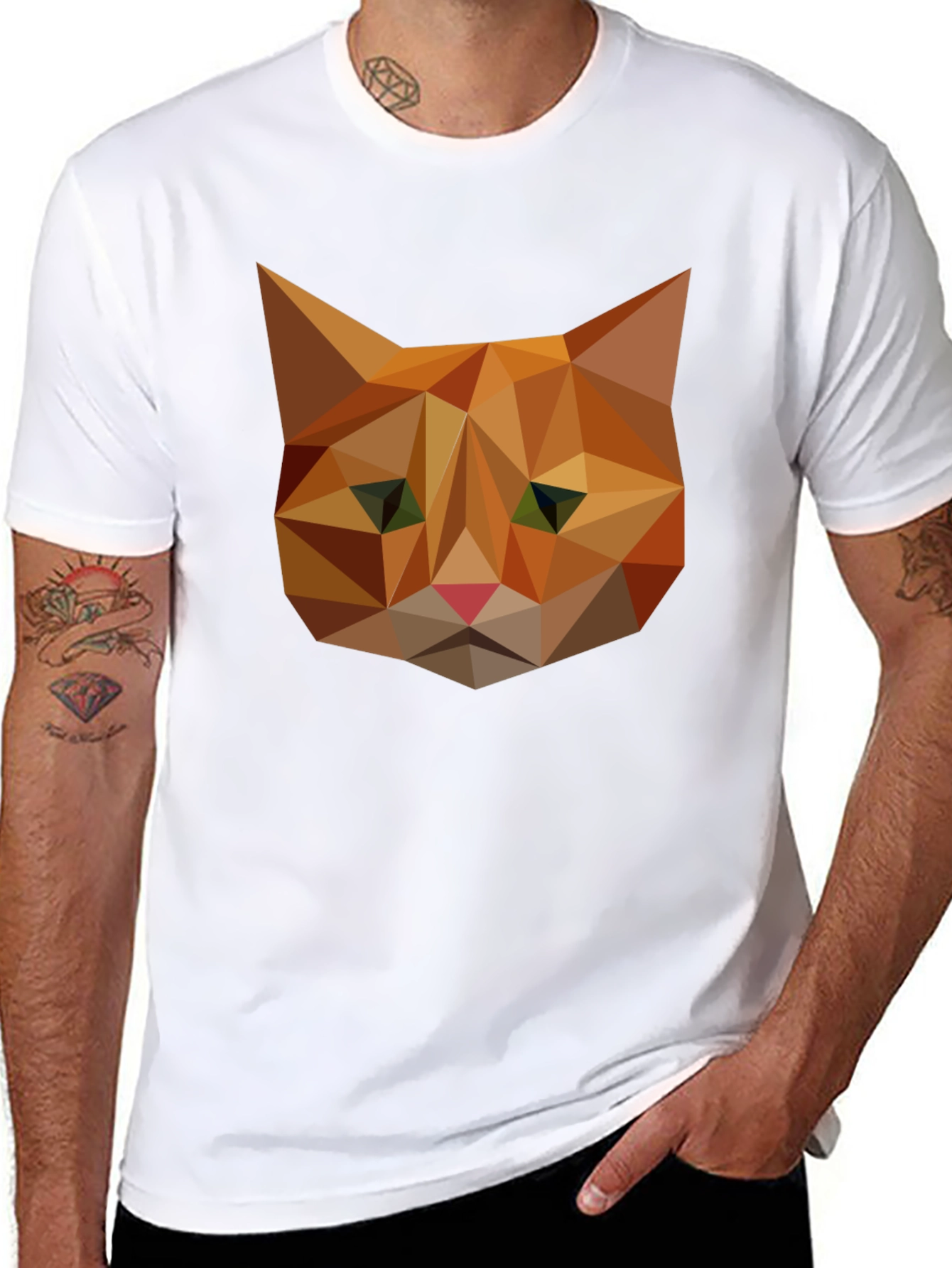 Geometric Cat Tee - Modern Graphic Print