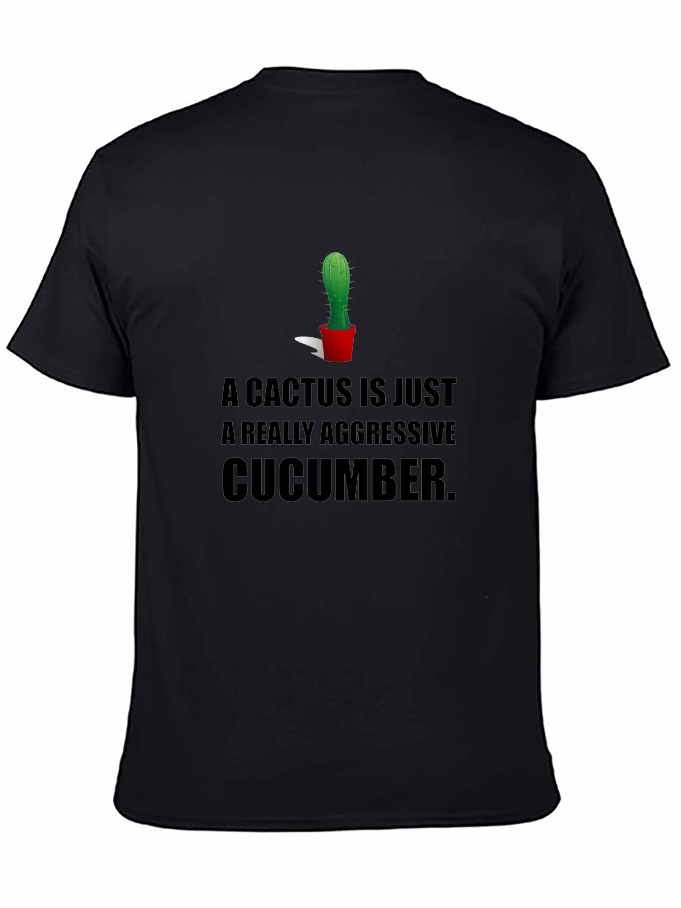 Cactus Cucumber Graphic Tee - Humorous Black T-Shirt