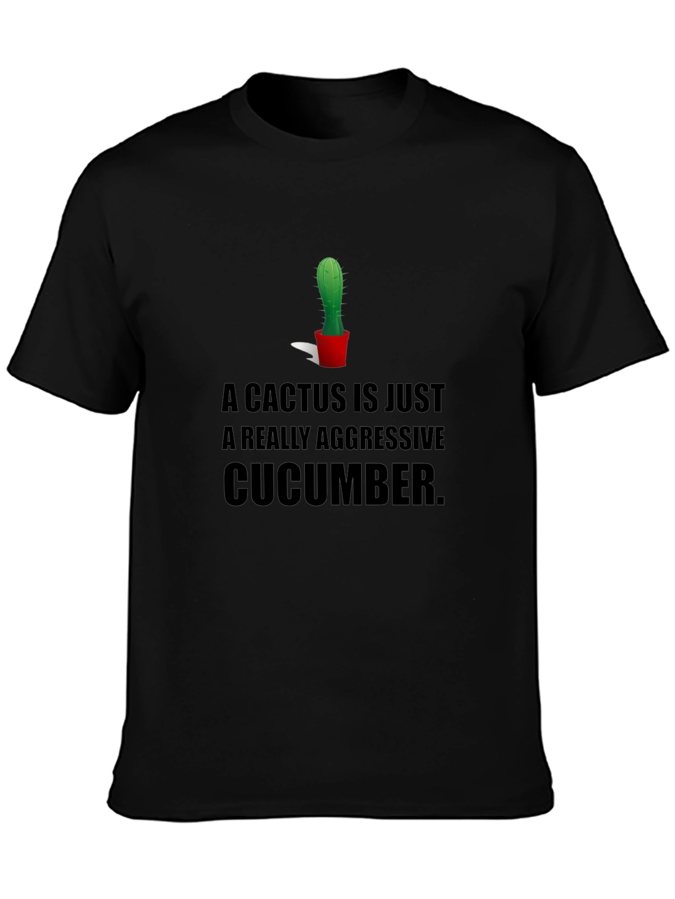 Cactus Cucumber Graphic Tee - Humorous Black T-Shirt