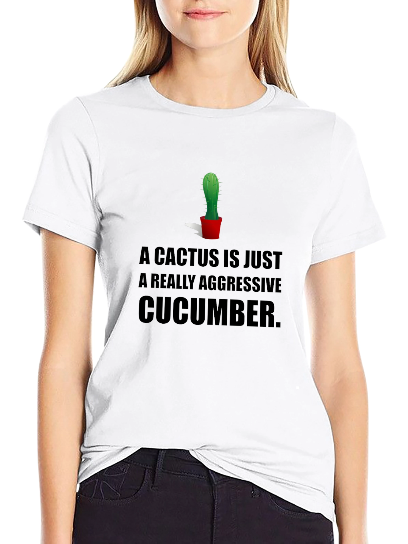 Cactus Cucumber Graphic Tee - Humorous Black T-Shirt