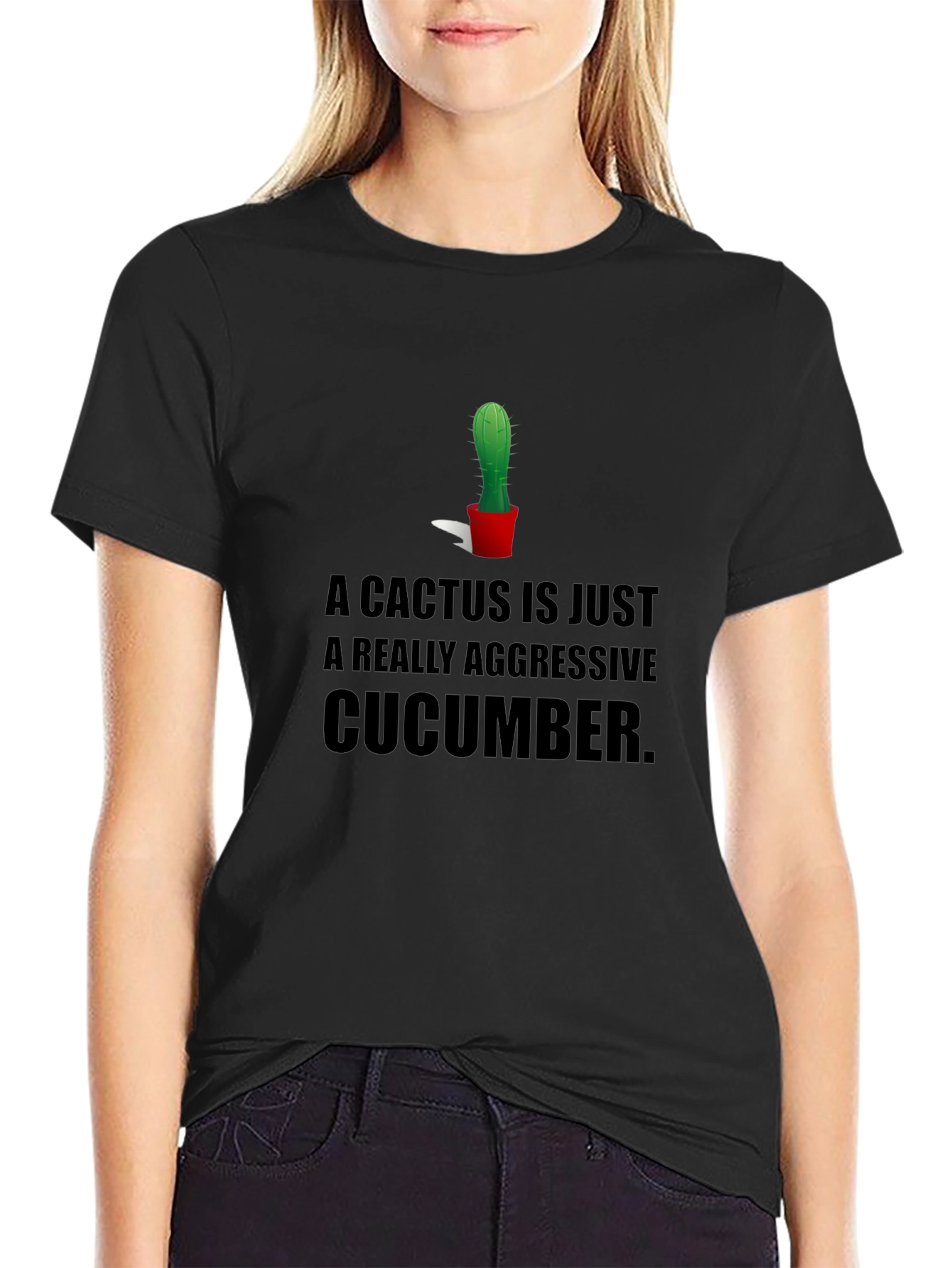 Cactus Cucumber Graphic Tee - Humorous Black T-Shirt