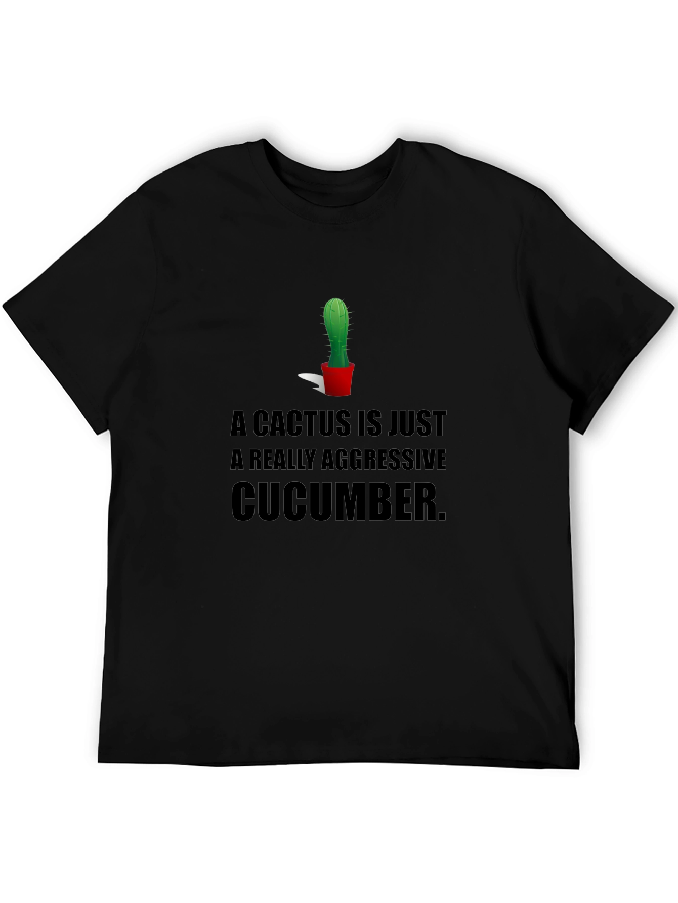 Cactus Cucumber Graphic Tee - Humorous Black T-Shirt