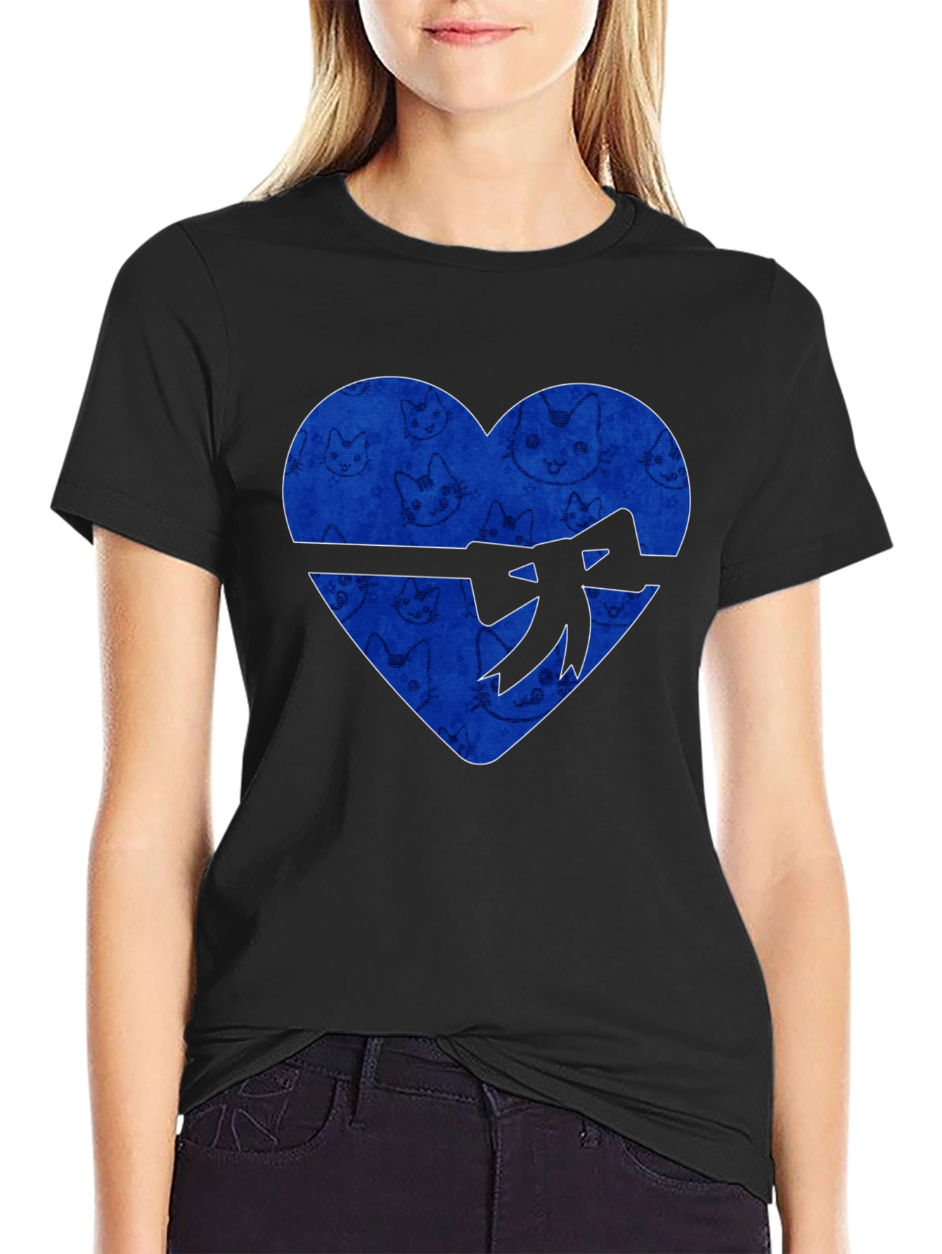 Heart Cat Print T-Shirt