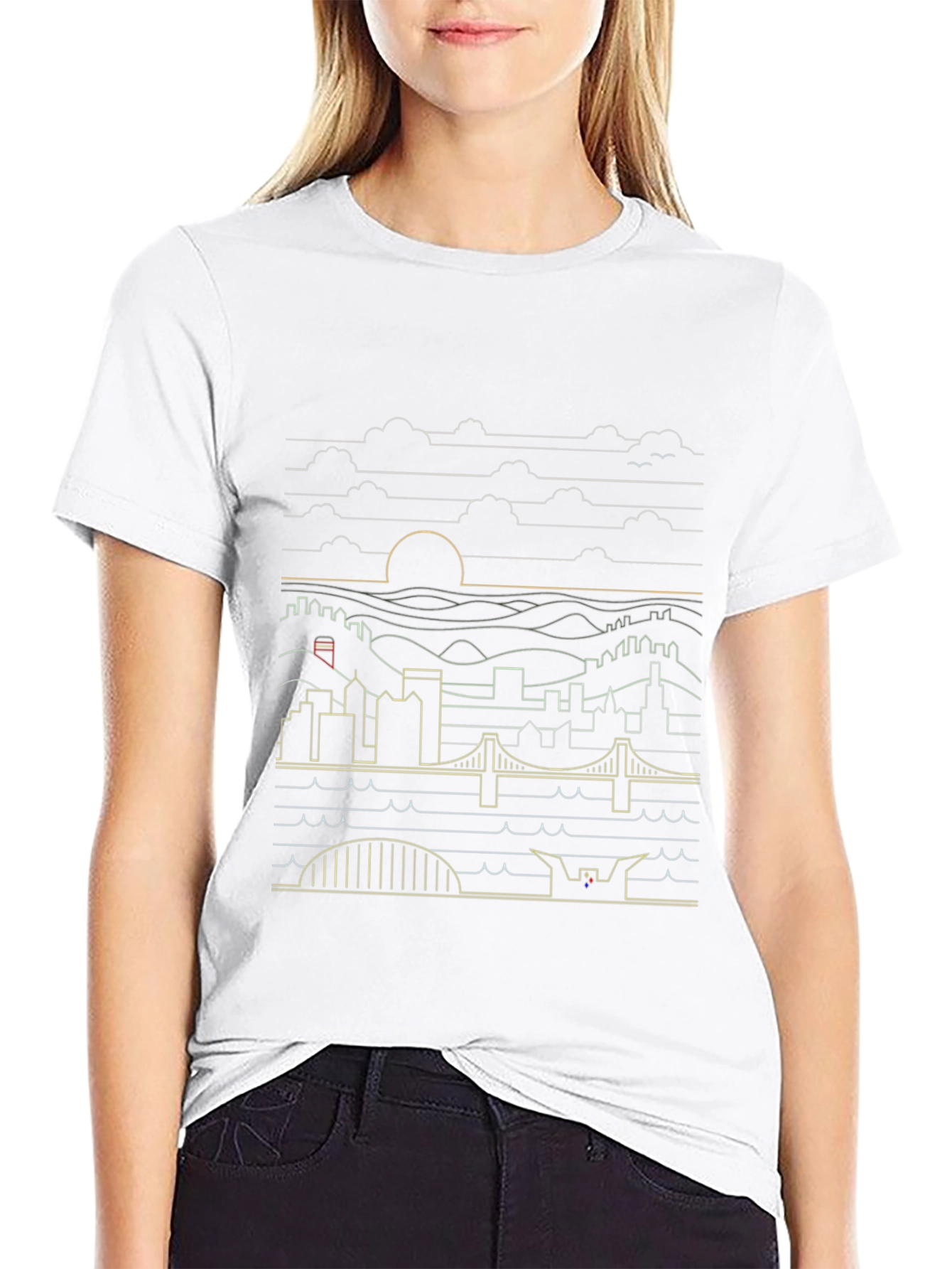 Cityscape Line Art Graphic Tee - Stylish Urban Design