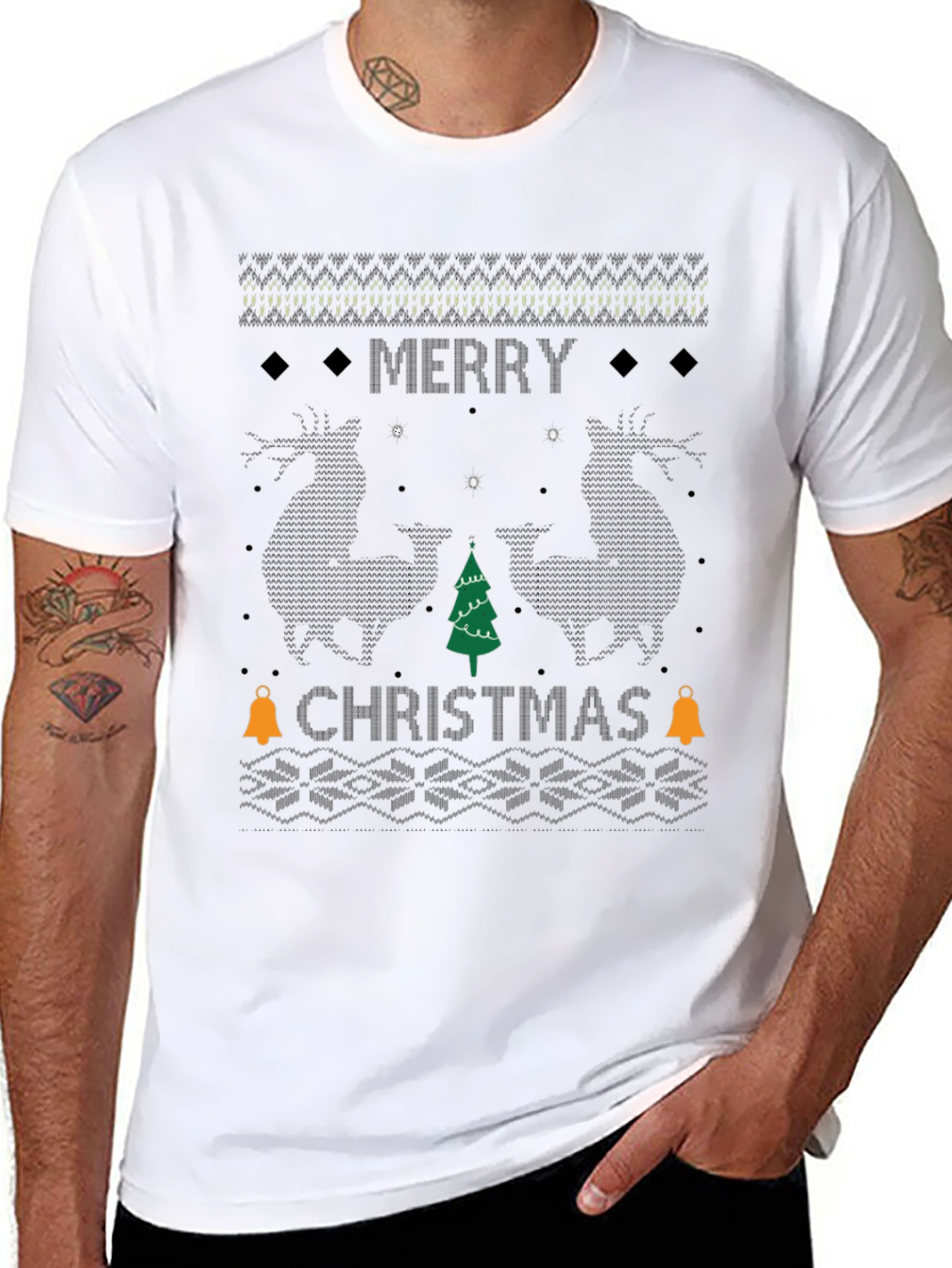 Merry Christmas Ugly Sweater Style Graphic Tee