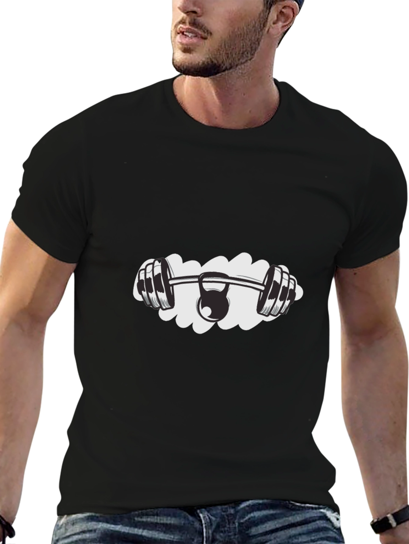 Gym & Kettlebell Graphic Tee - Black Cotton