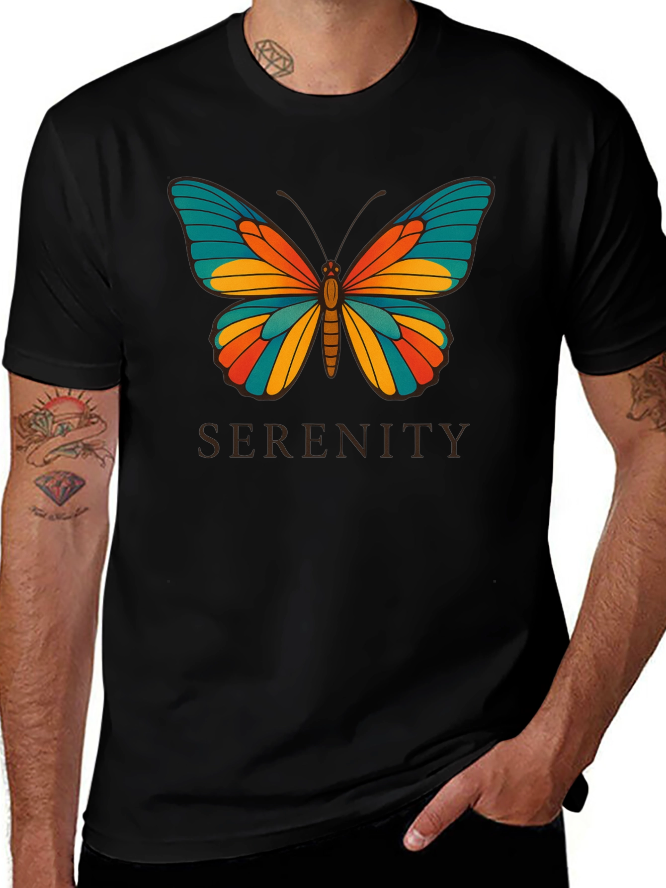Serenity Butterfly Graphic Black T-Shirt