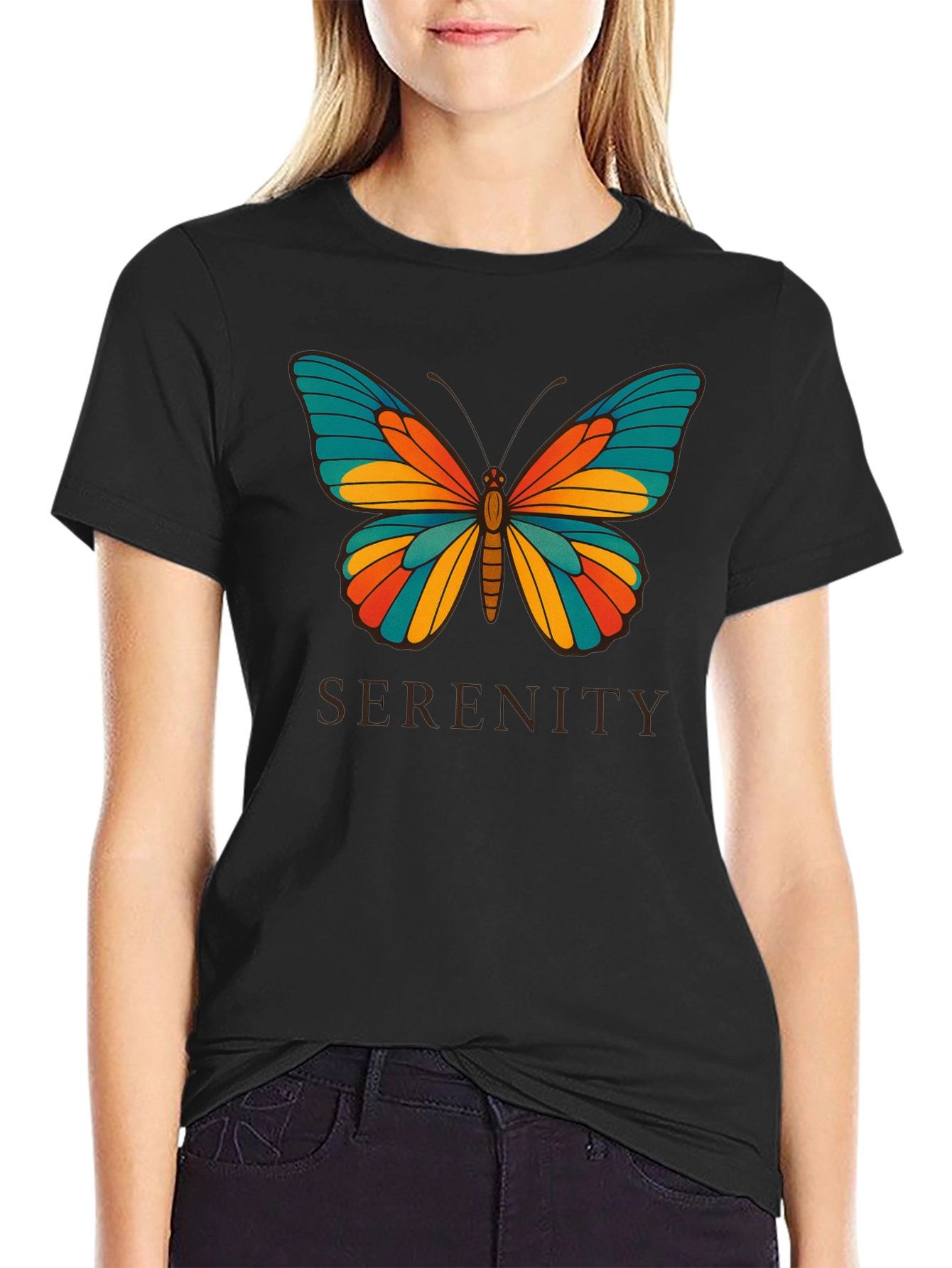Serenity Butterfly Graphic Black T-Shirt