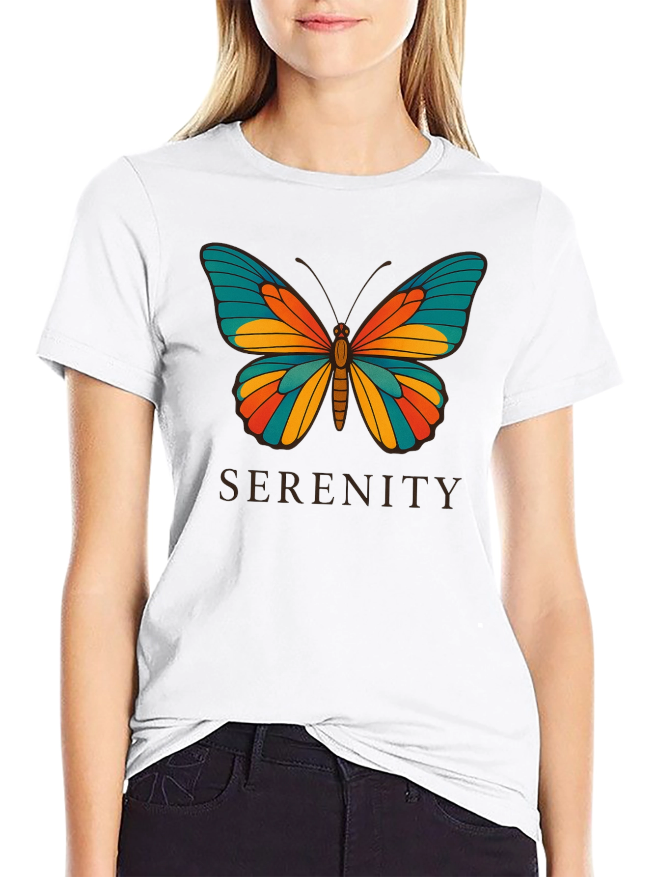 Serenity Butterfly Graphic Black T-Shirt