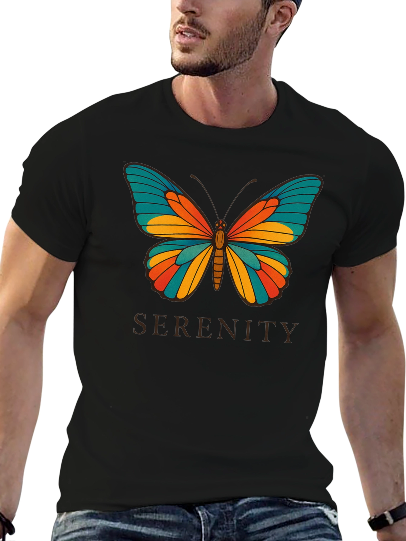 Serenity Butterfly Graphic Black T-Shirt