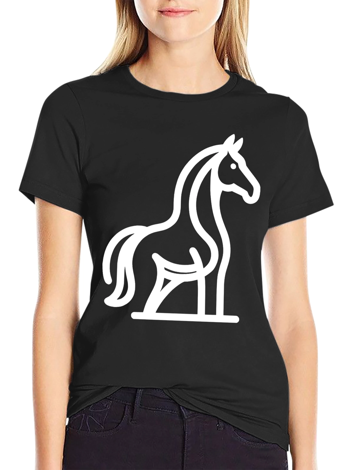 Black T-Shirt with Minimalist Horse Design