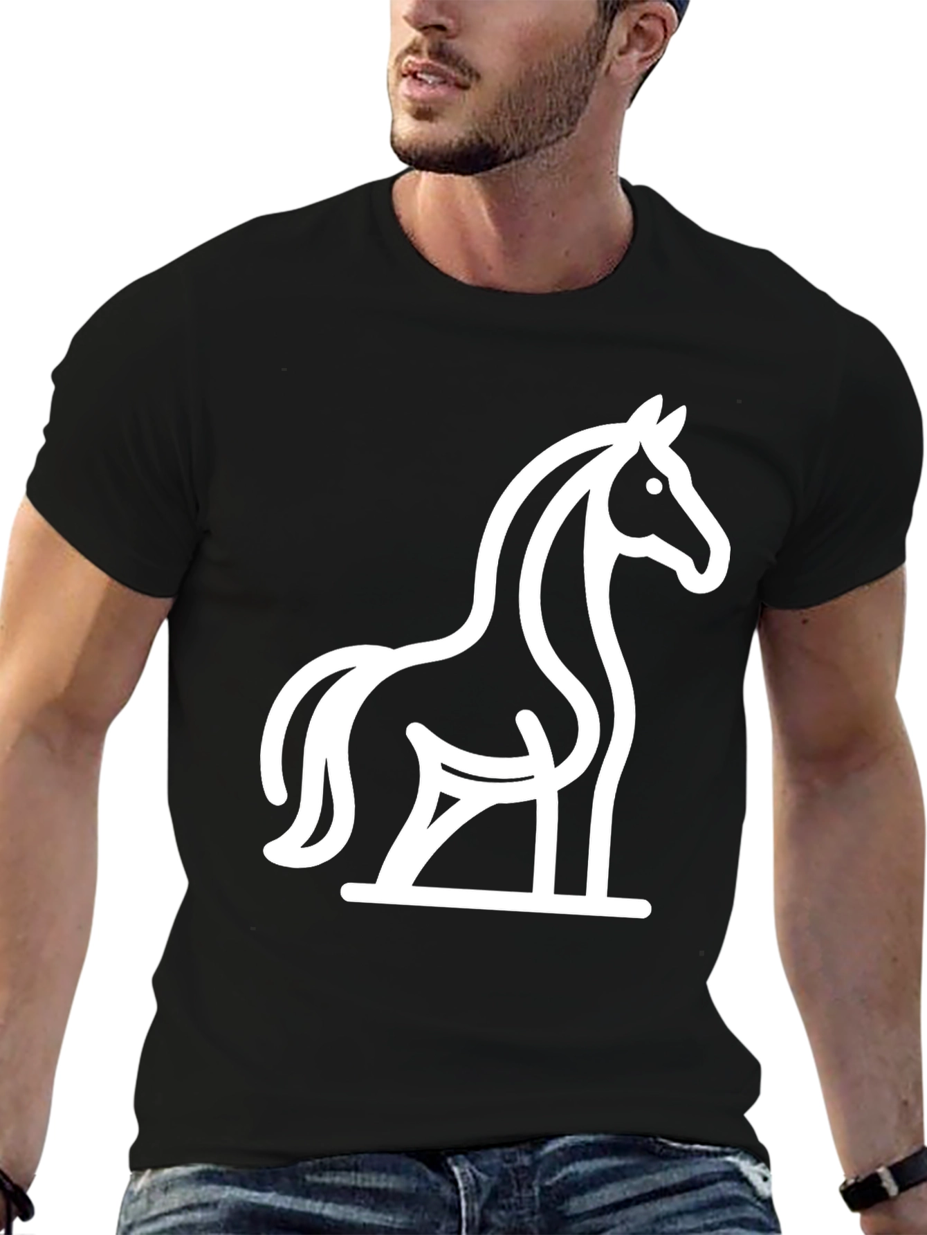 Black T-Shirt with Minimalist Horse Design