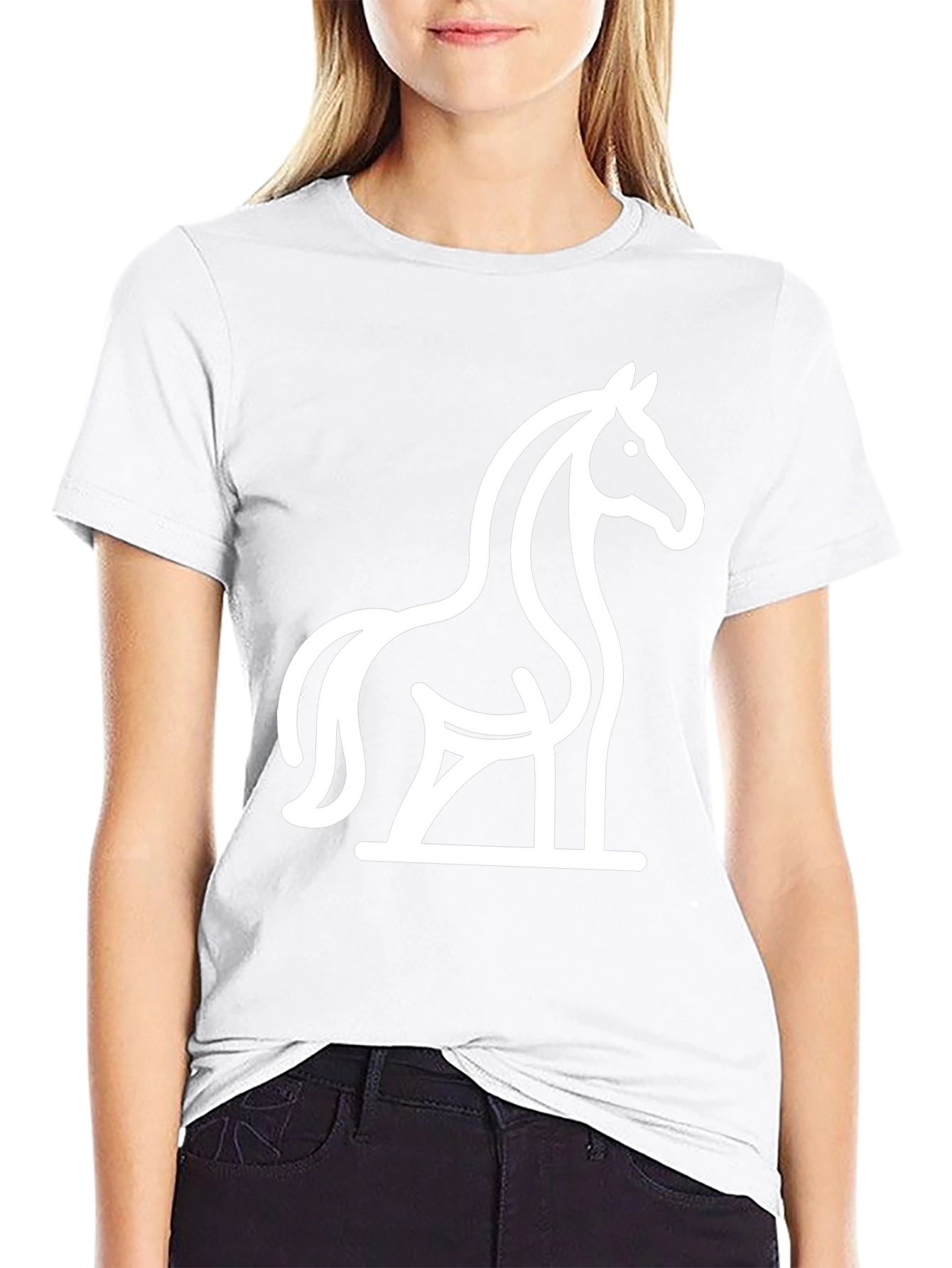 Black T-Shirt with Minimalist Horse Design