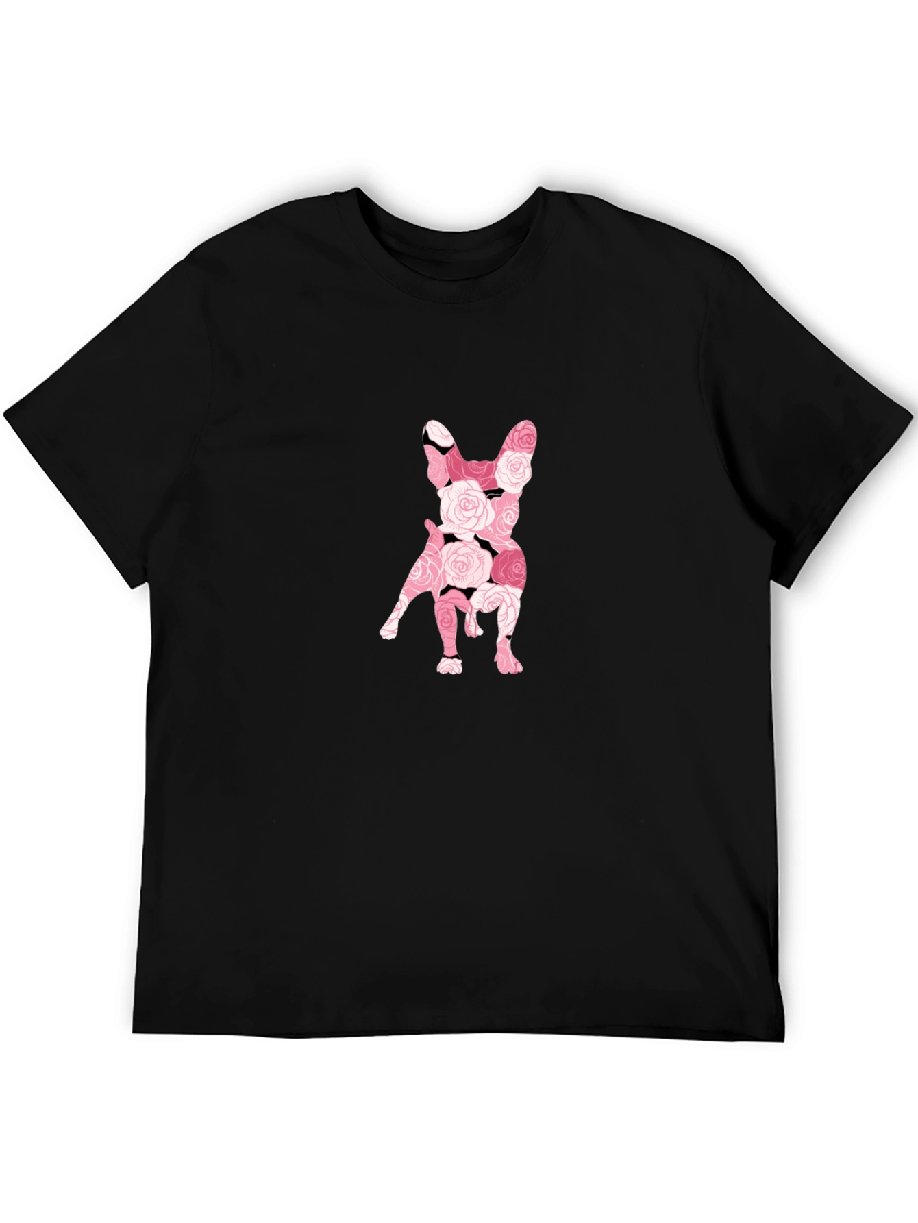 Floral French Bulldog Graphic Tee - Black