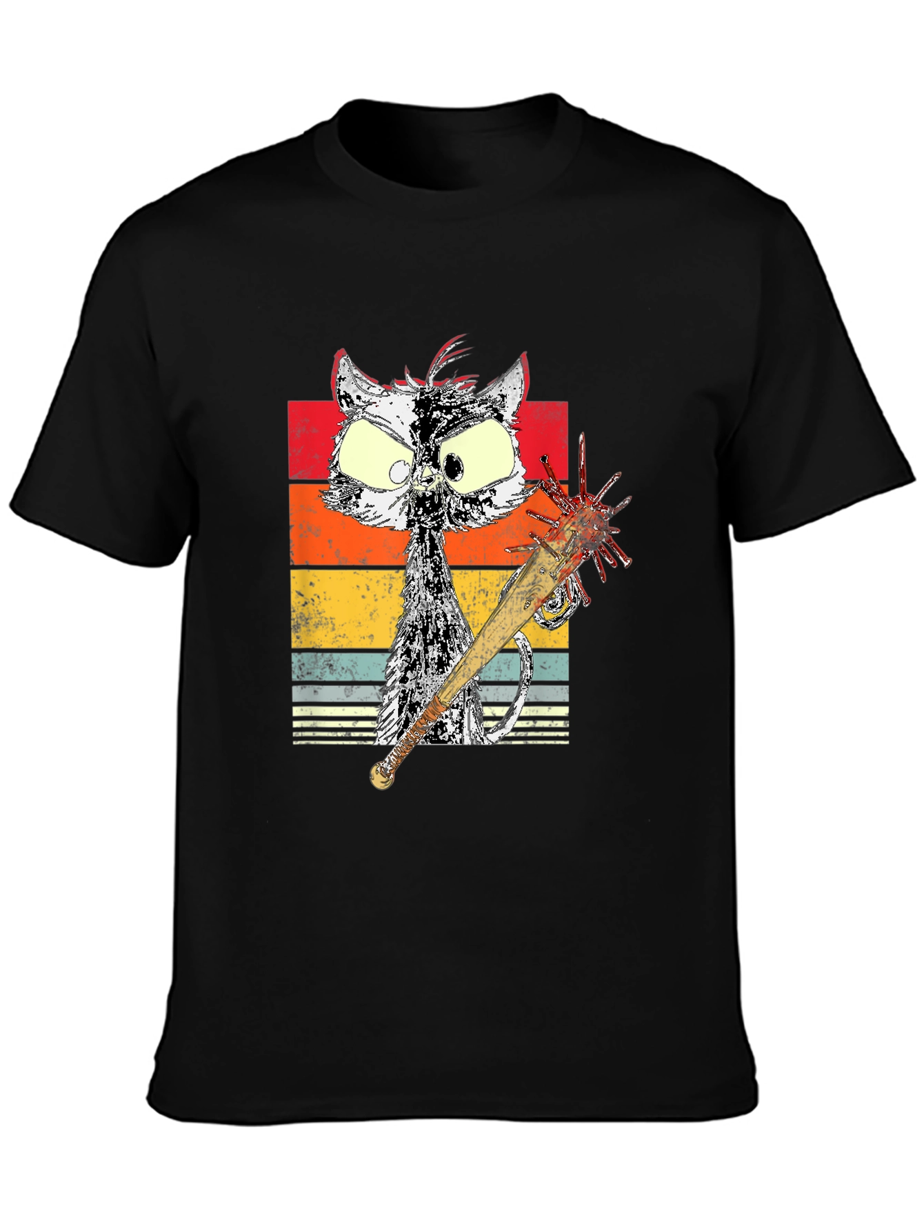 Retro Cat with Spiked Bat Graphic Tee