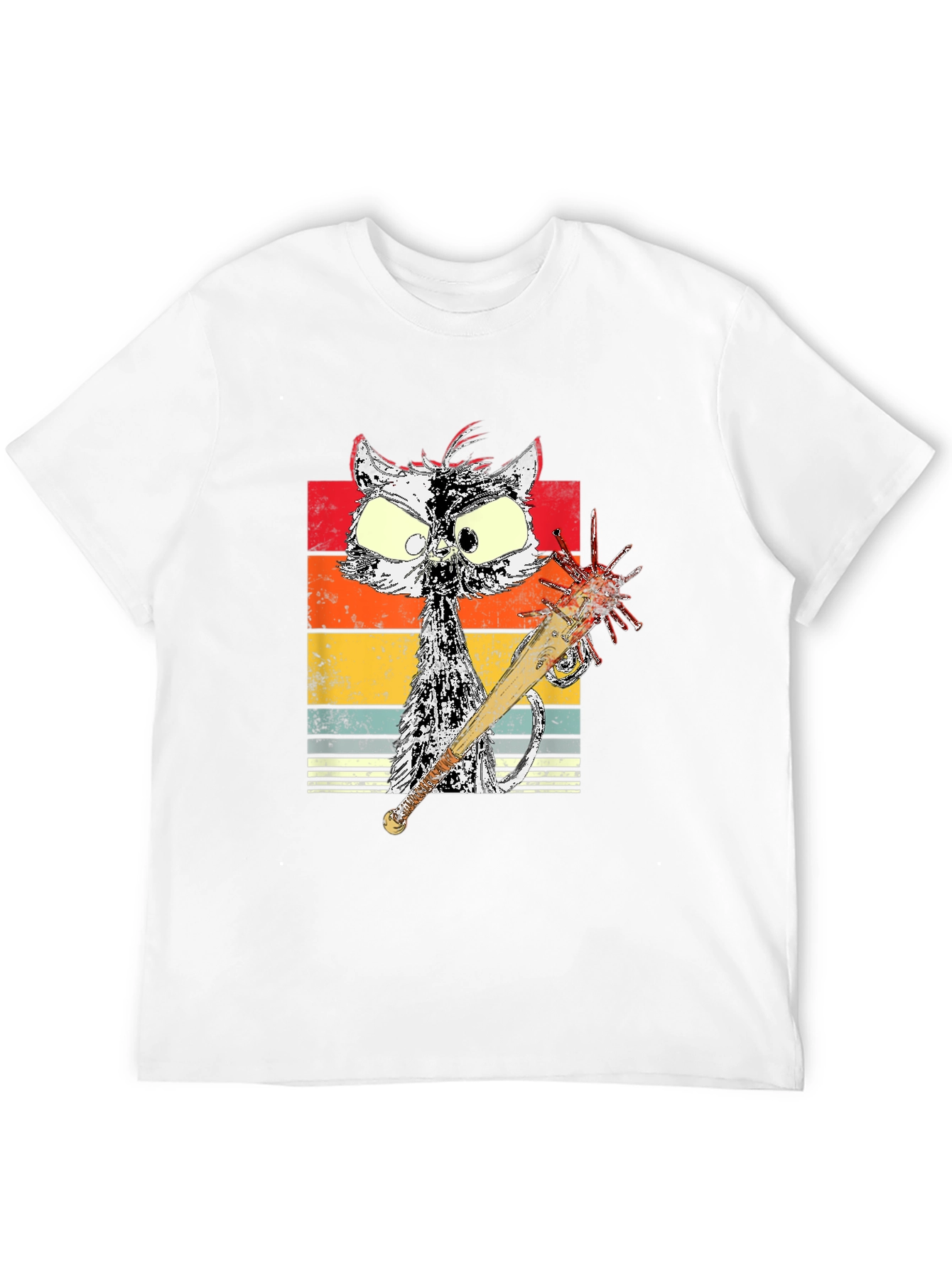 Retro Cat with Spiked Bat Graphic Tee