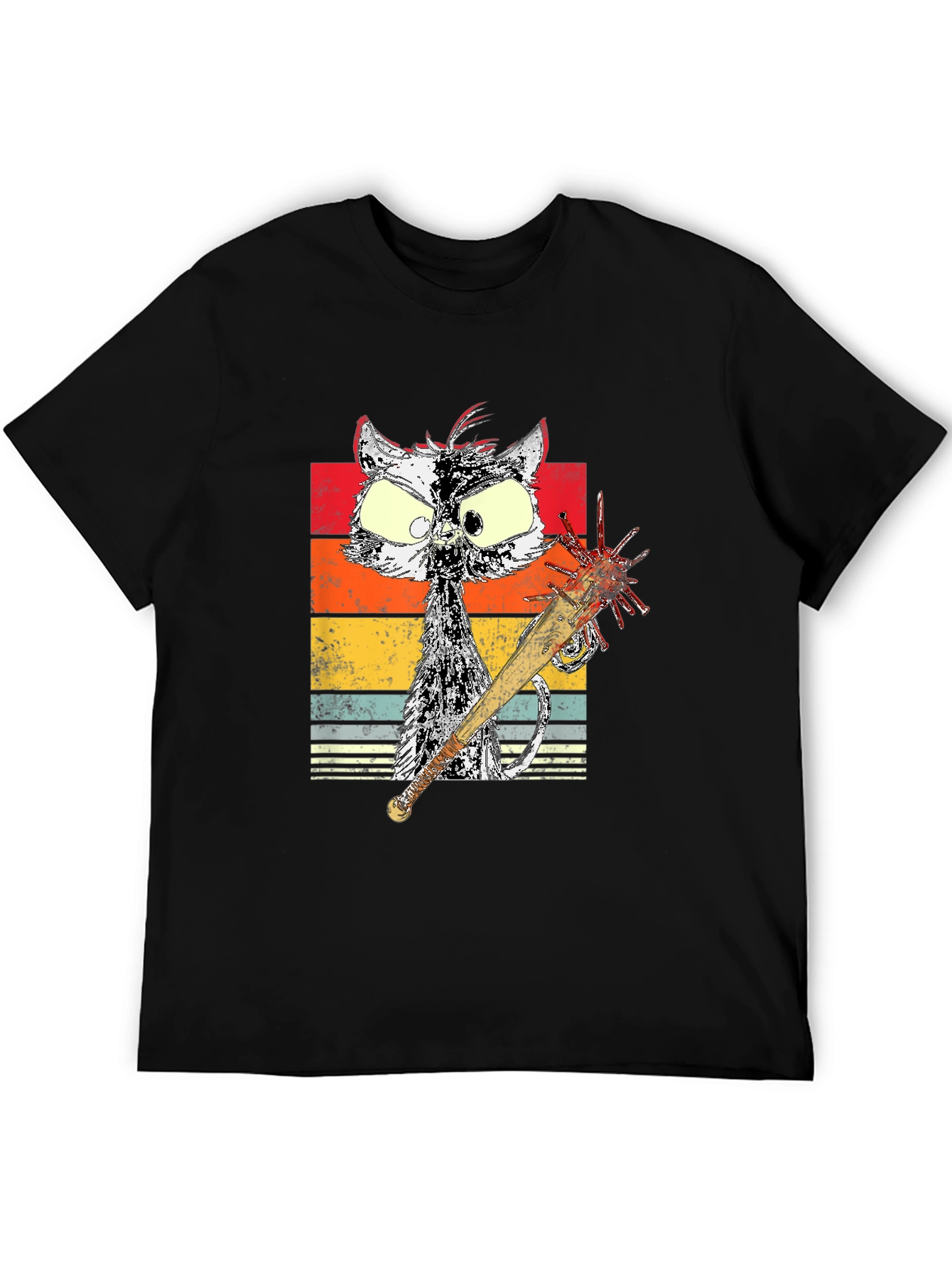 Retro Cat with Spiked Bat Graphic Tee