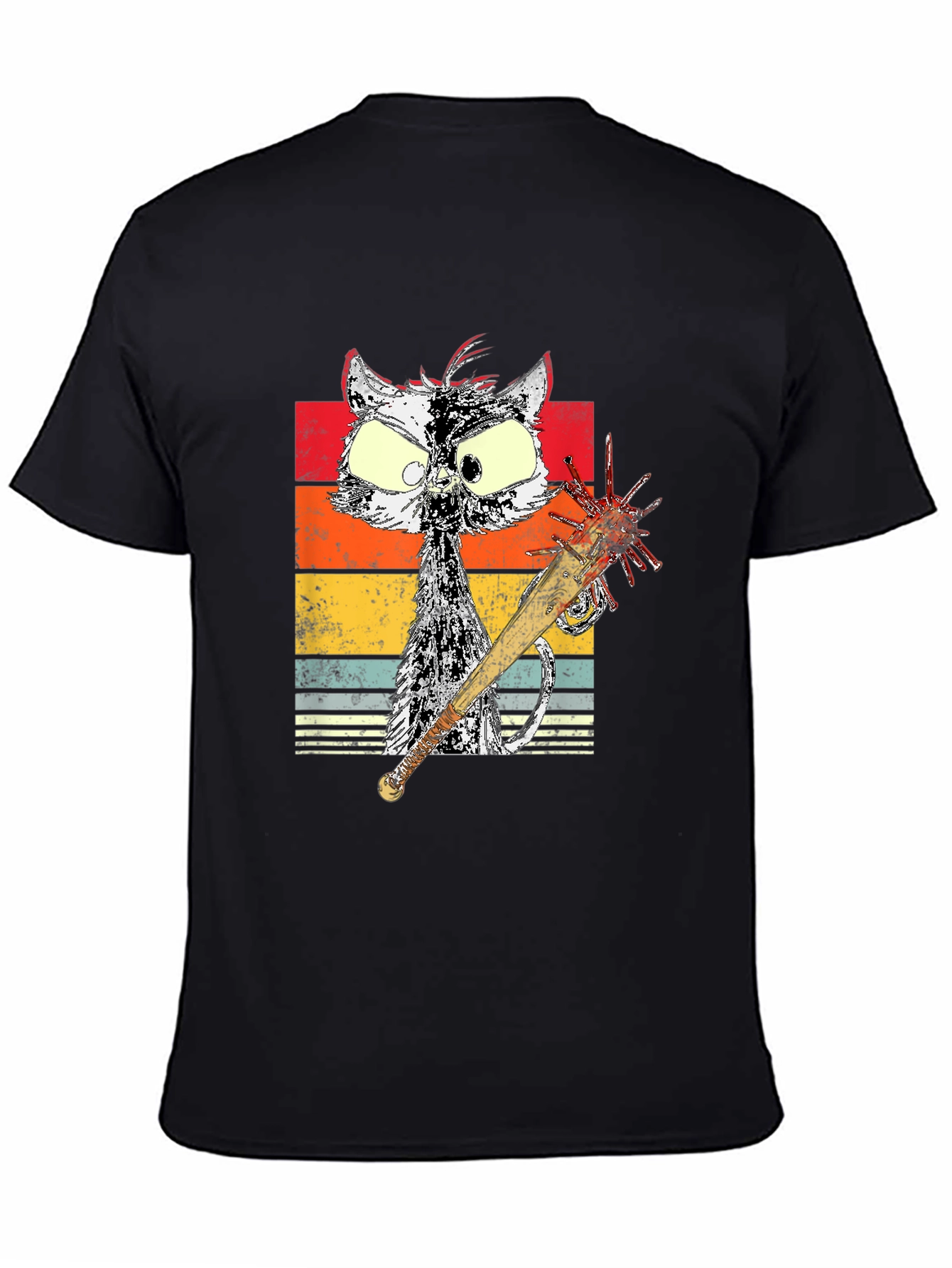 Retro Cat with Spiked Bat Graphic Tee