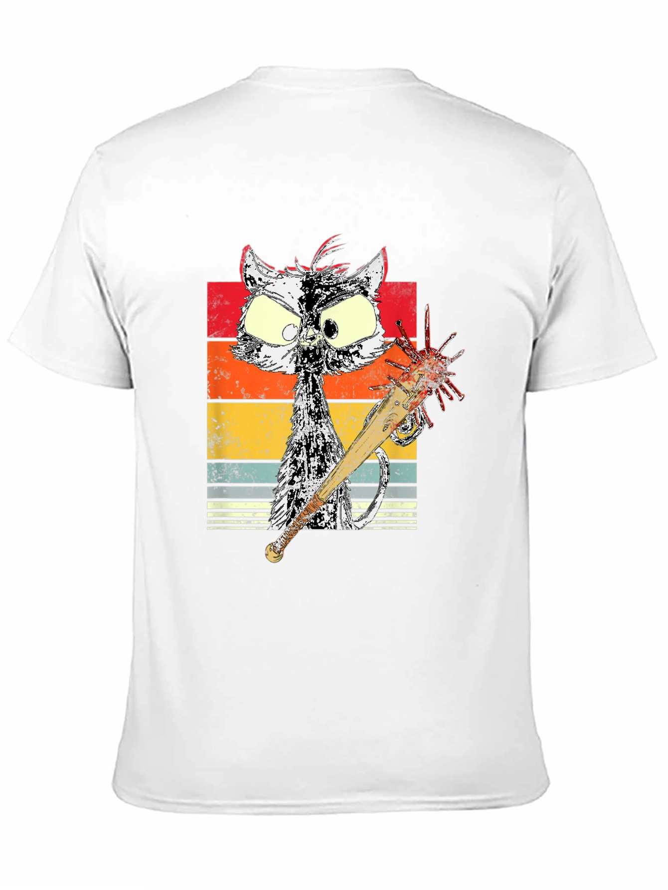 Retro Cat with Spiked Bat Graphic Tee