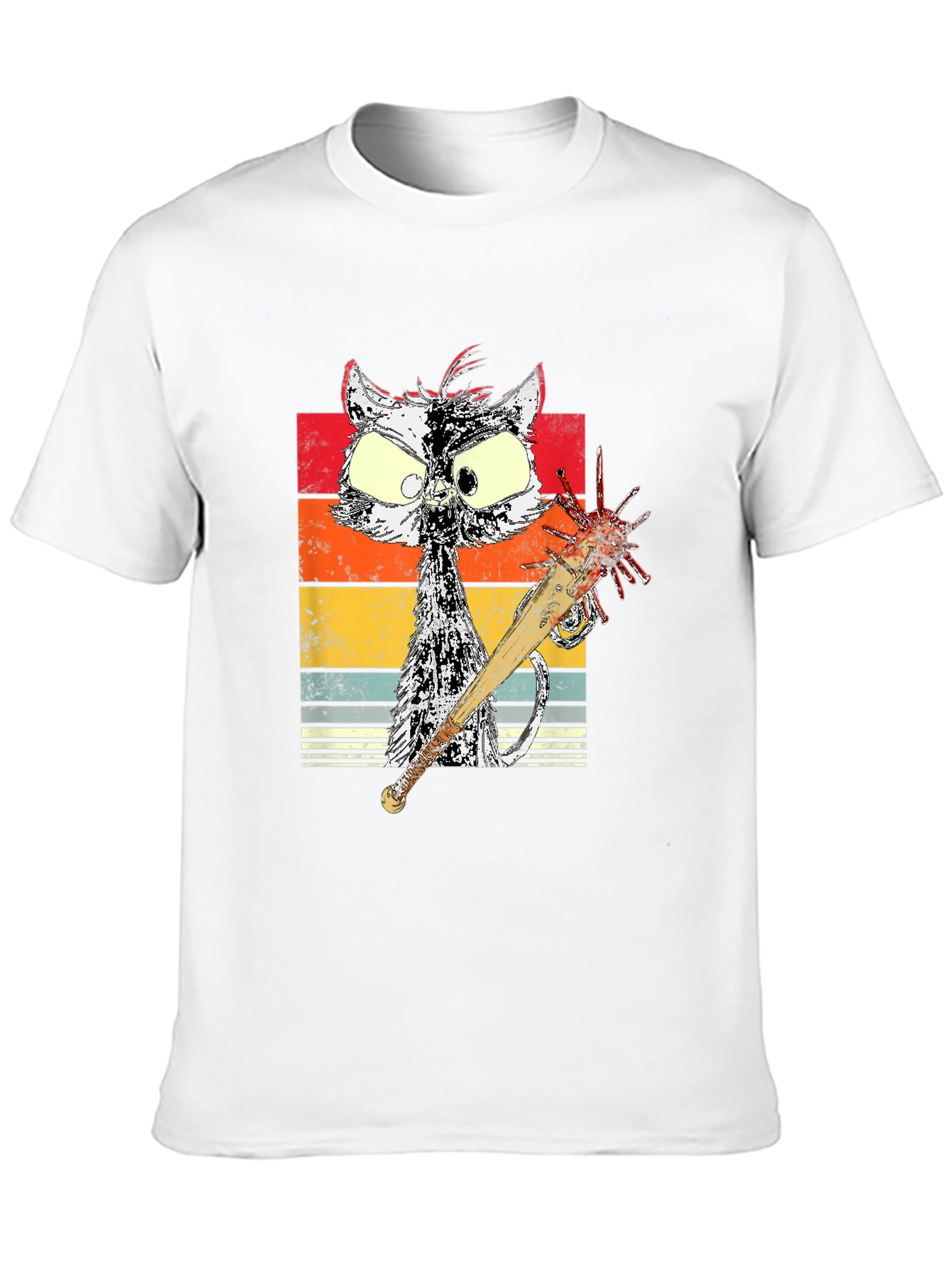 Retro Cat with Spiked Bat Graphic Tee